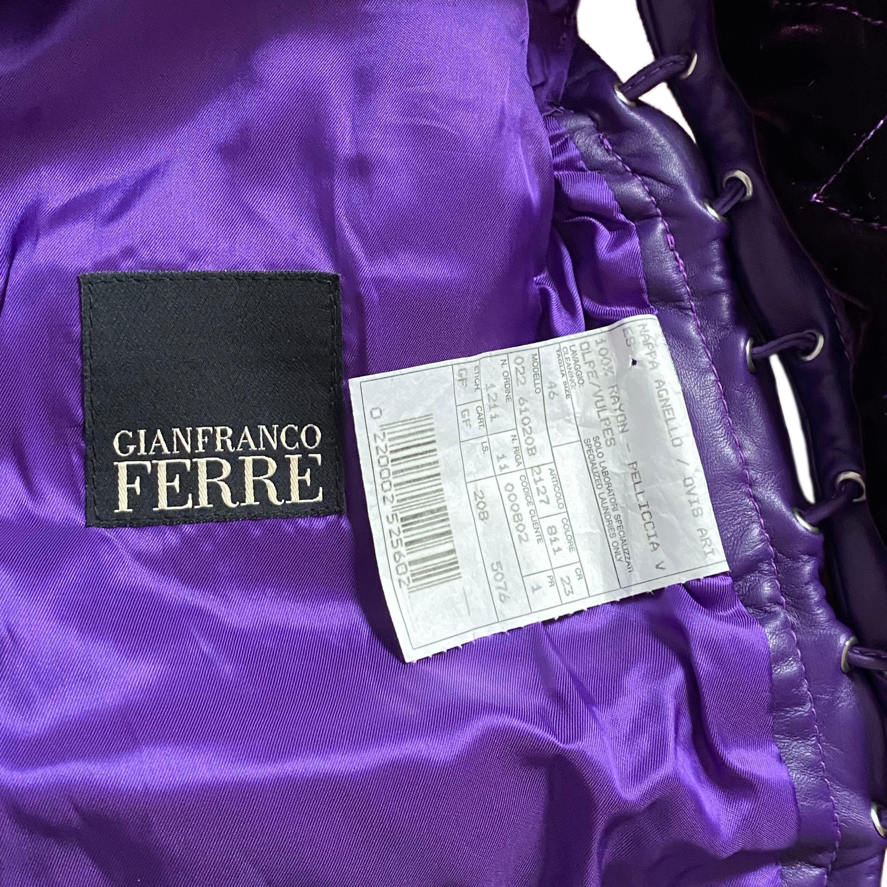 Gianfranco Ferrè F/W 2002 purple fox fur beaded leather jacket For Sale 3