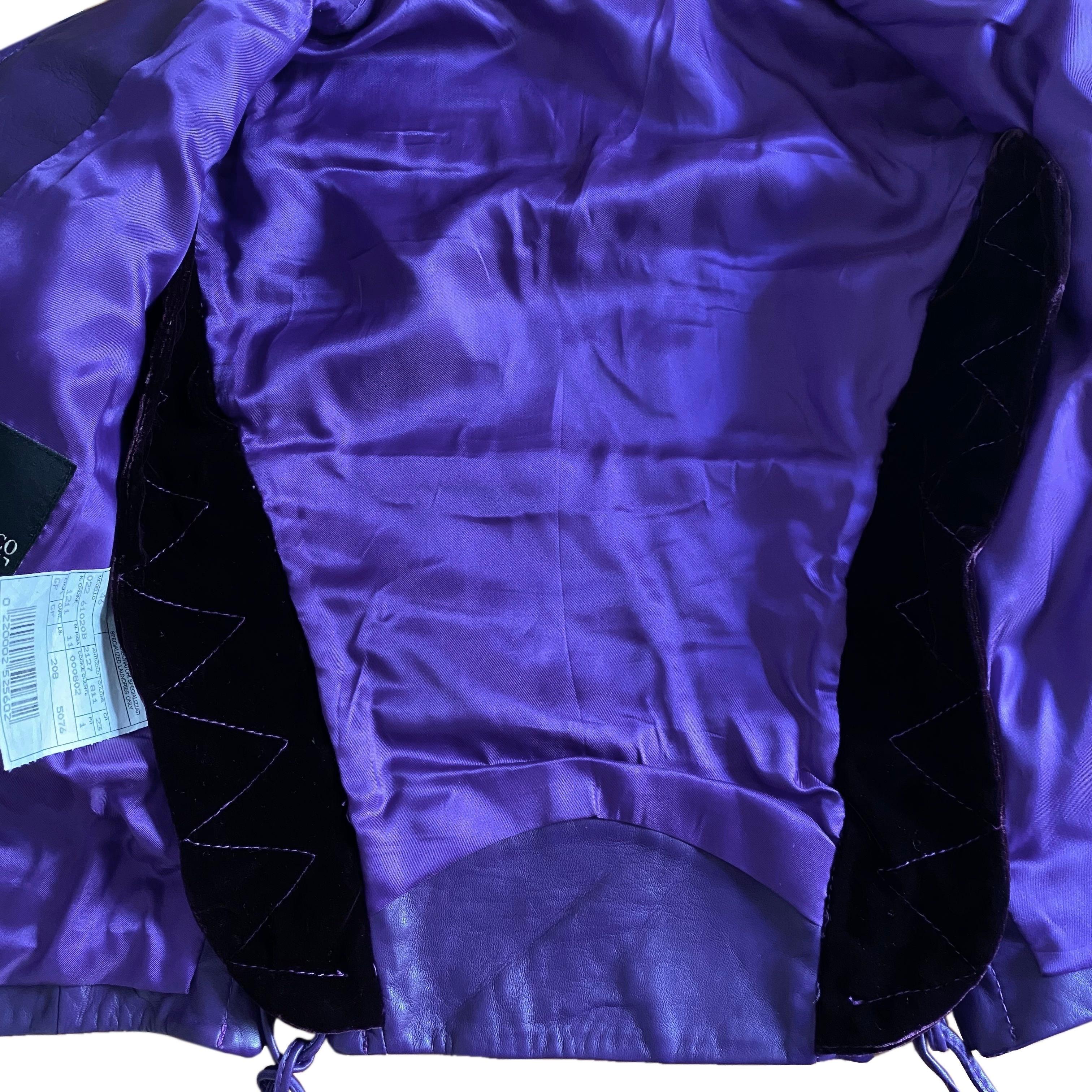 Gianfranco Ferrè F/W 2002 purple fox fur beaded leather jacket For Sale 5