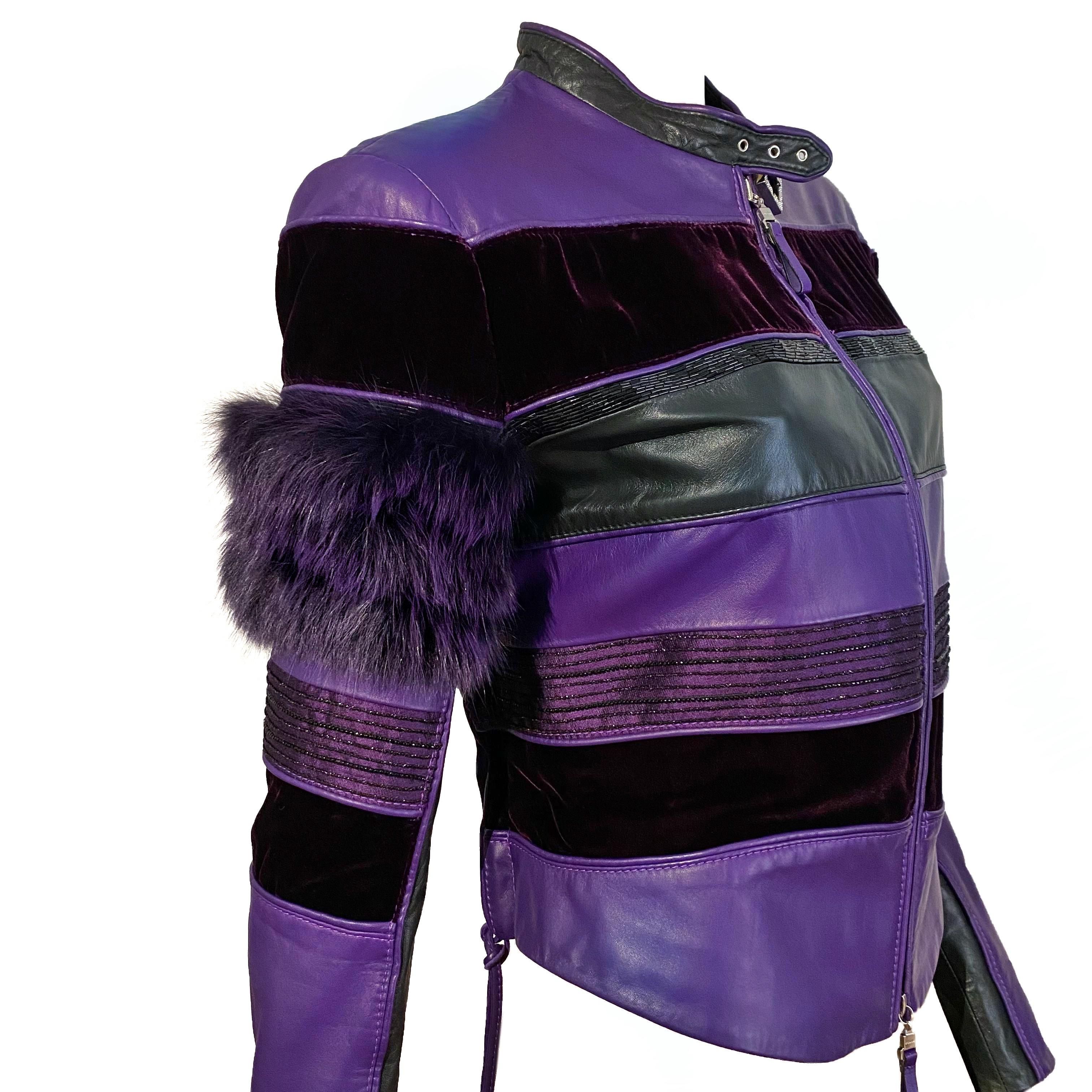 black and purple leather jacket