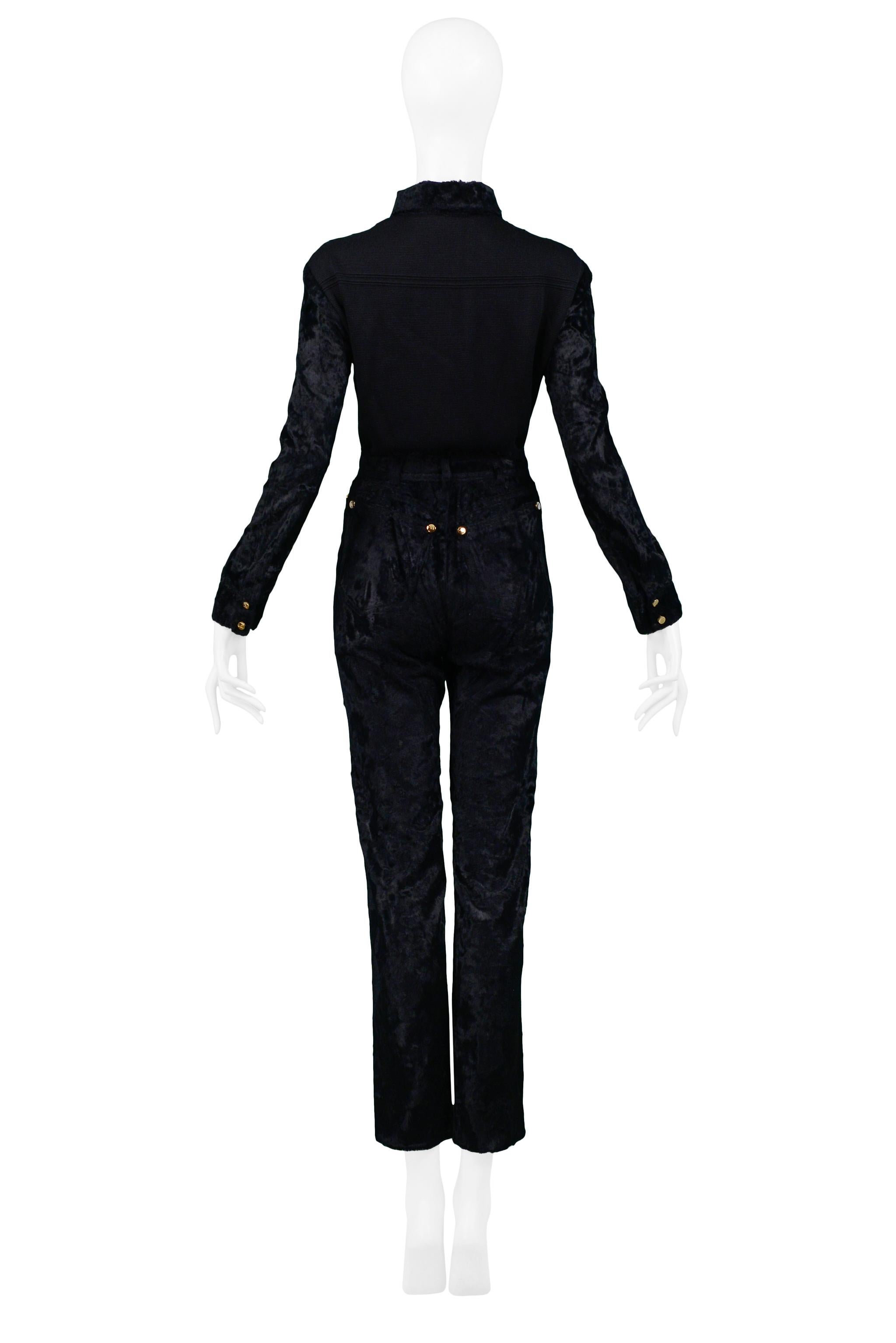 Black Gianfranco Ferre Faux Fur Velvet And Double Knit Pant Suit Ensemble For Sale