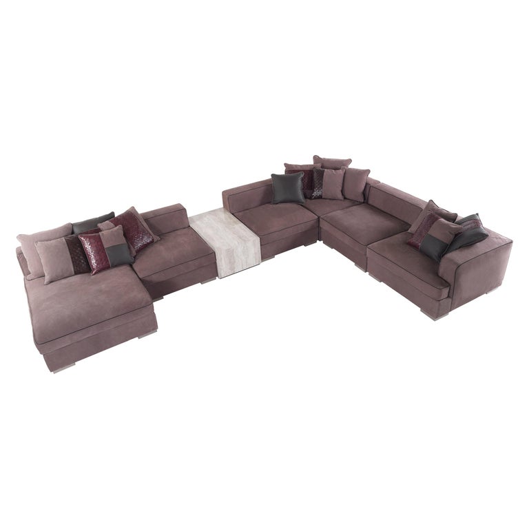 Gianfranco Ferré Flair Sofa In Mauve Leather Upholstery For Flair Sofa In Mauve Leather Upholstery