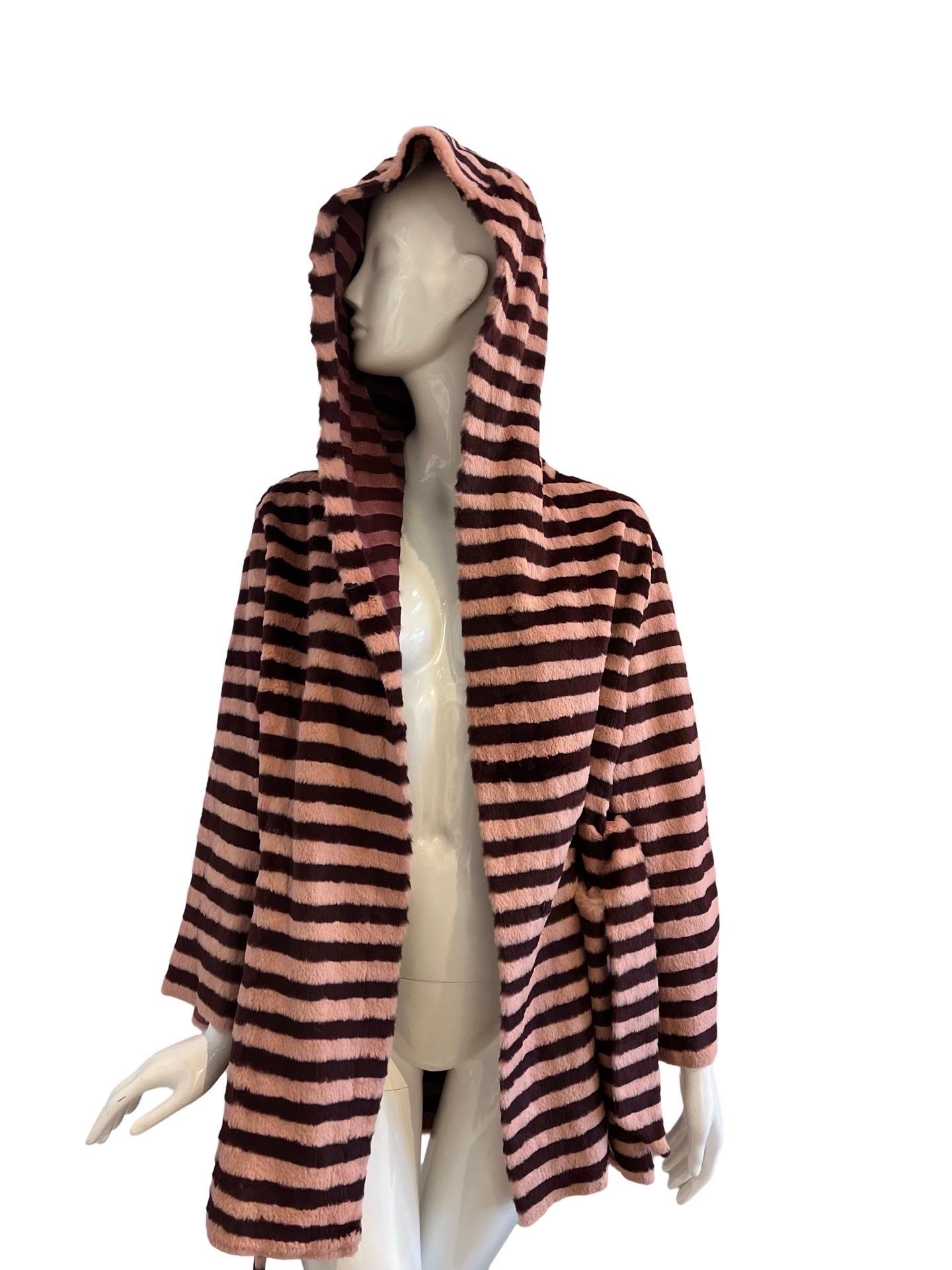 Gianfranco Ferre Fourrures Pink Burgundy Stripe Fur Coat For Sale 5