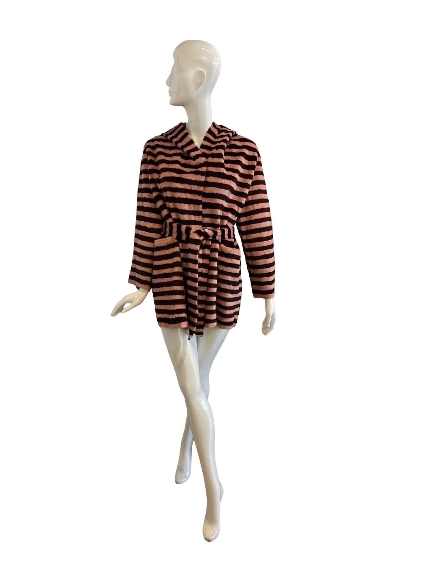 Gianfranco Ferre Fourrures Pink Burgundy Stripe Fur Coat For Sale 2