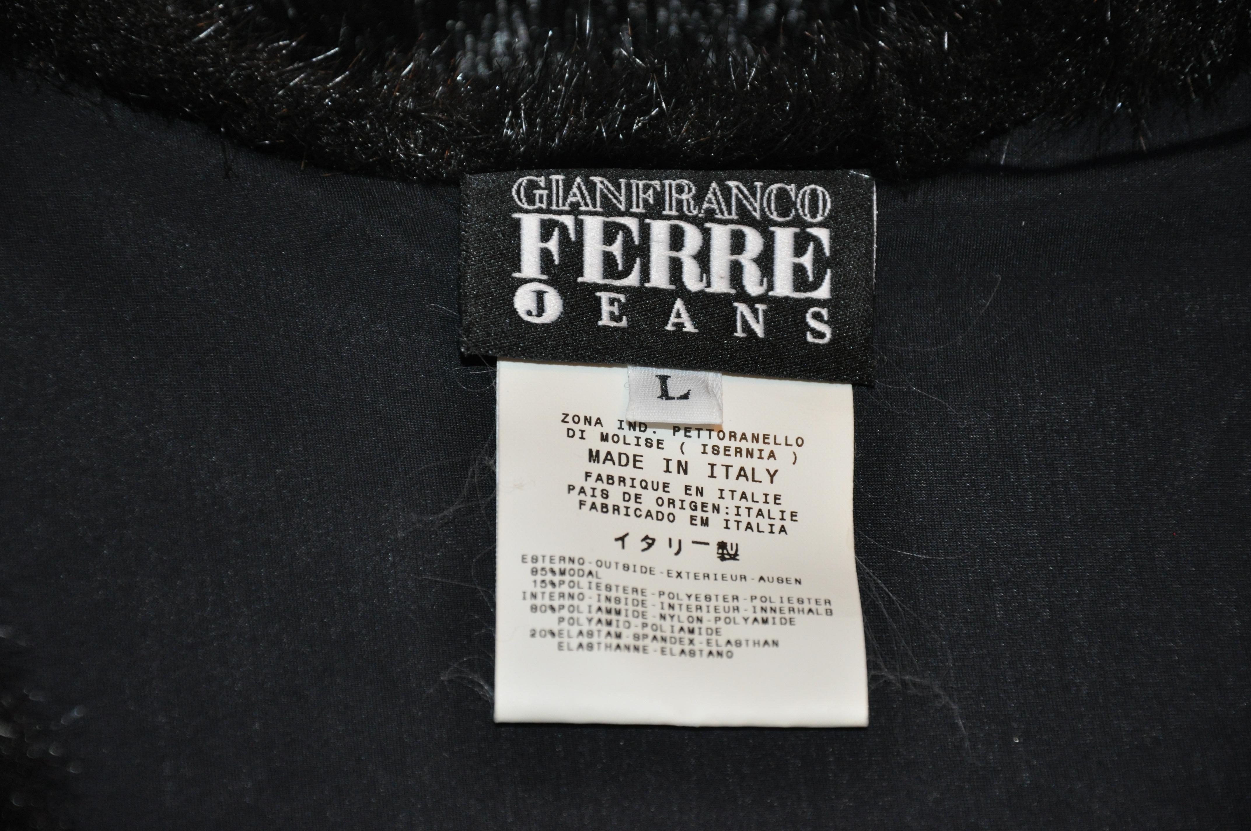 Gianfranco Ferrè Pullover in pelliccia sintetica nera completamente foderato con zip ai lati in spandex in vendita 5