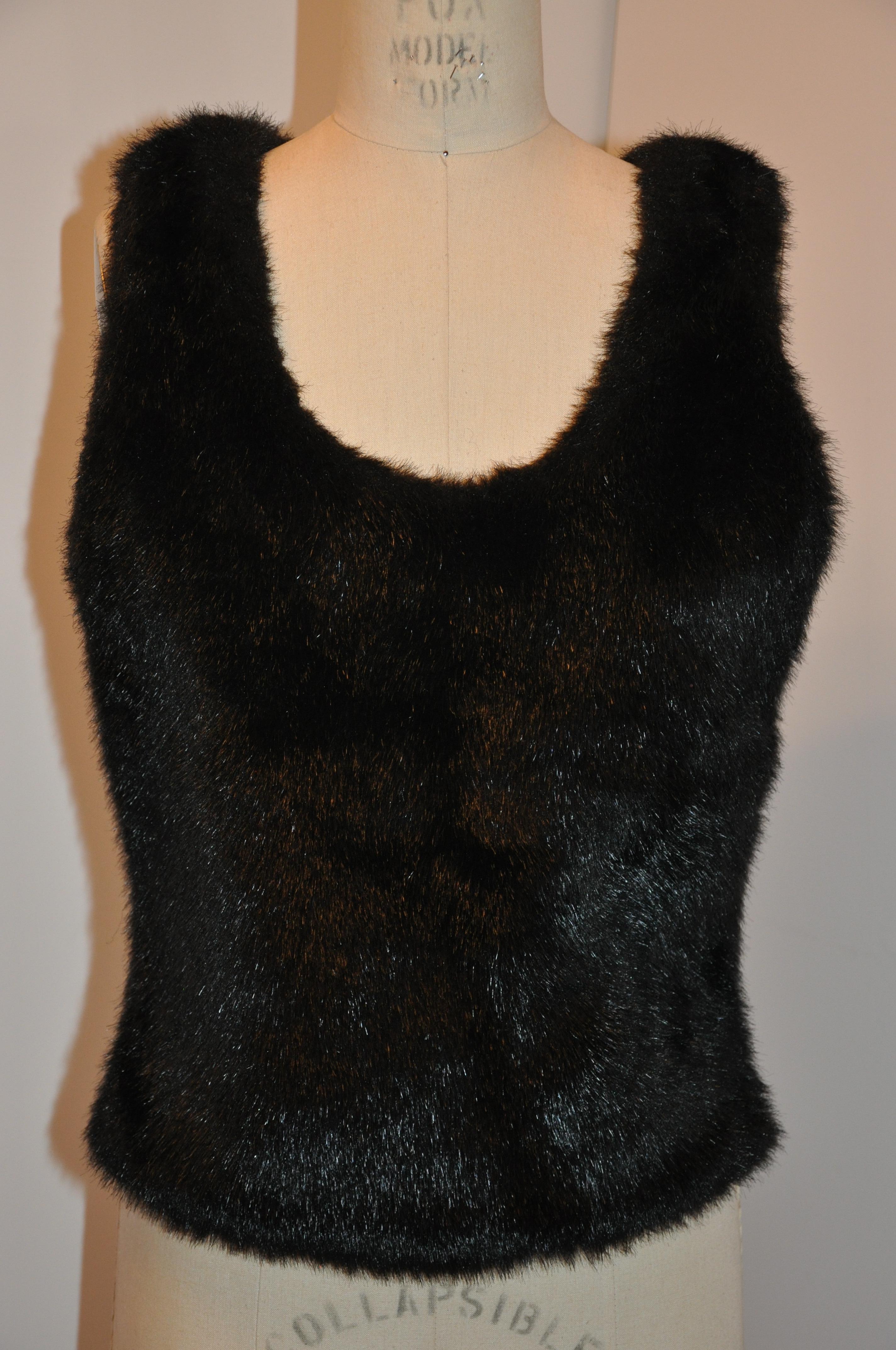Gianfranco Ferre Fully-Lined Black Faux Fur Pullover With Zippered Spandex Sides For Sale 4