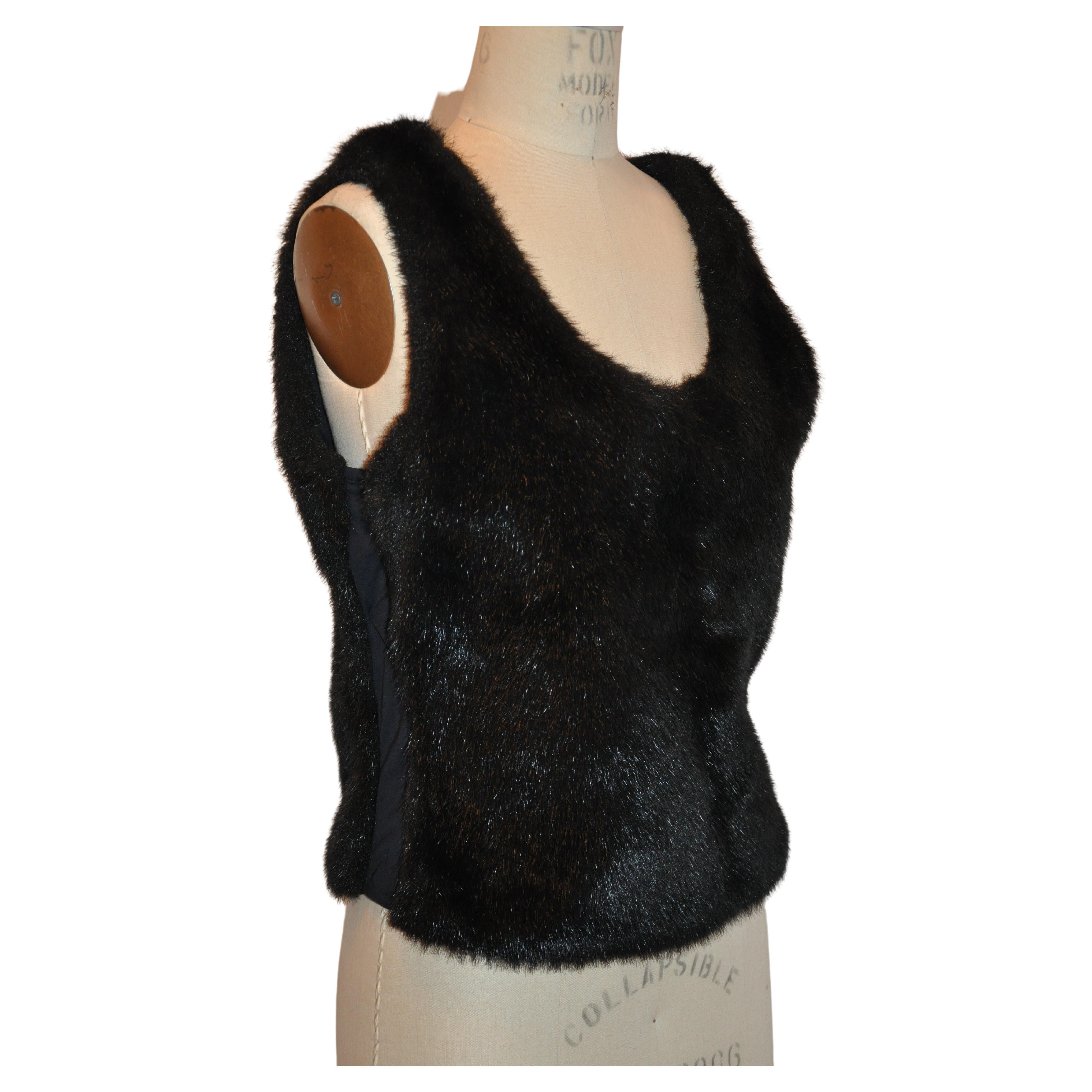 Gianfranco Ferre Fully-Lined Black Faux Fur Pullover With Zippered Spandex Sides For Sale