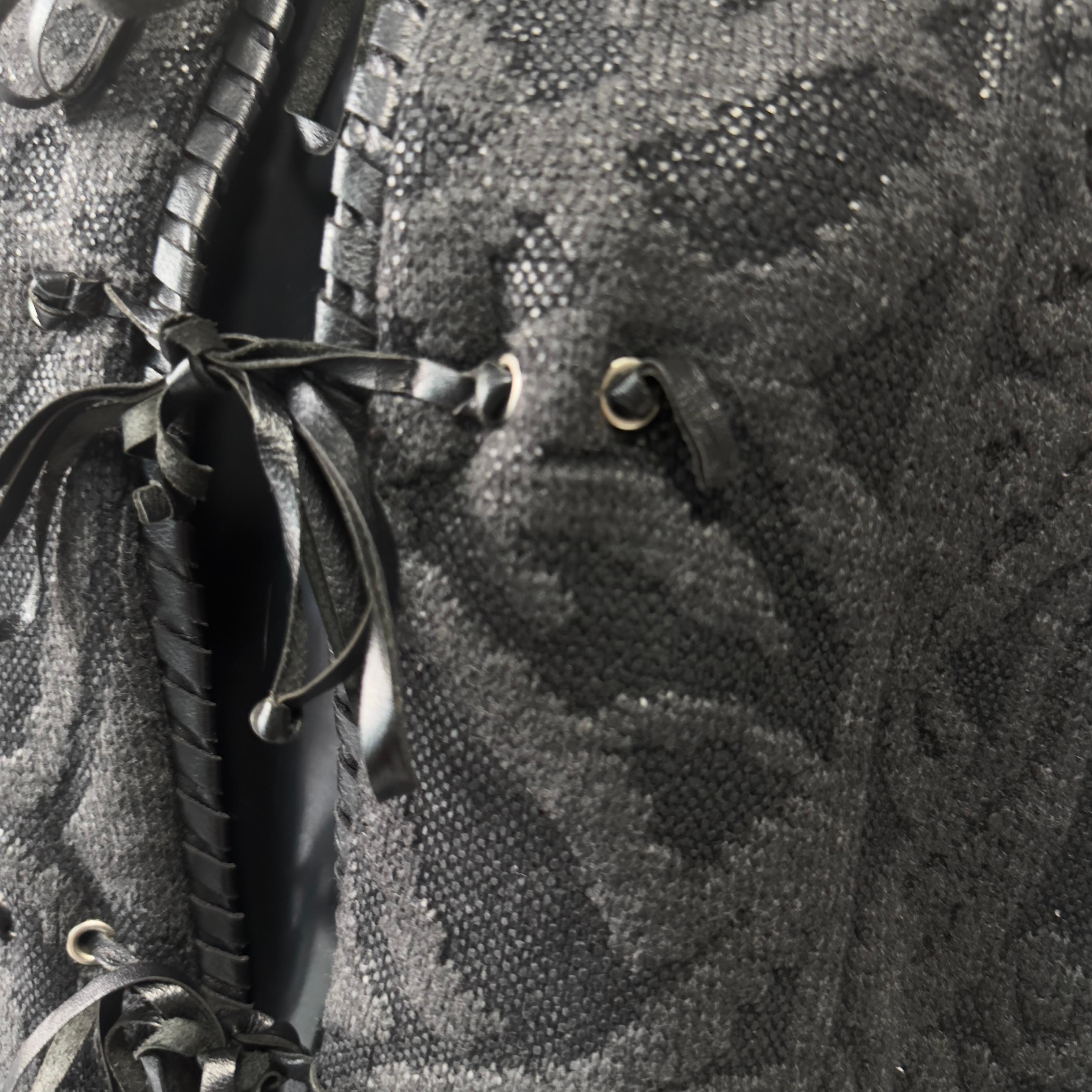 Gianfranco Ferré Vintage Jacket in Black Jacquard Fabric with Leather Inserts For Sale 8