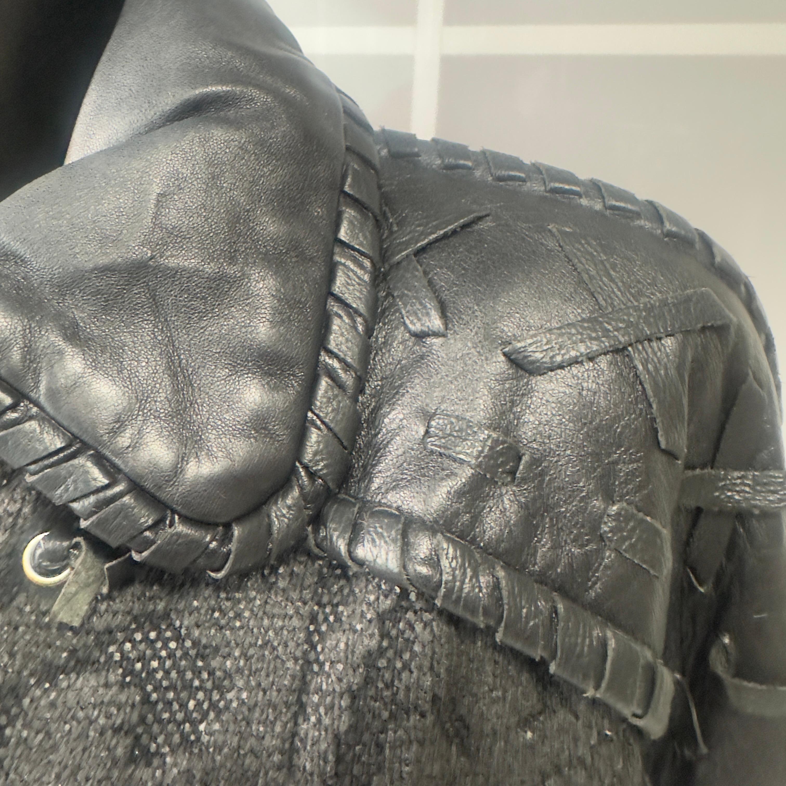 Gianfranco Ferré Vintage Jacket in Black Jacquard Fabric with Leather Inserts For Sale 10