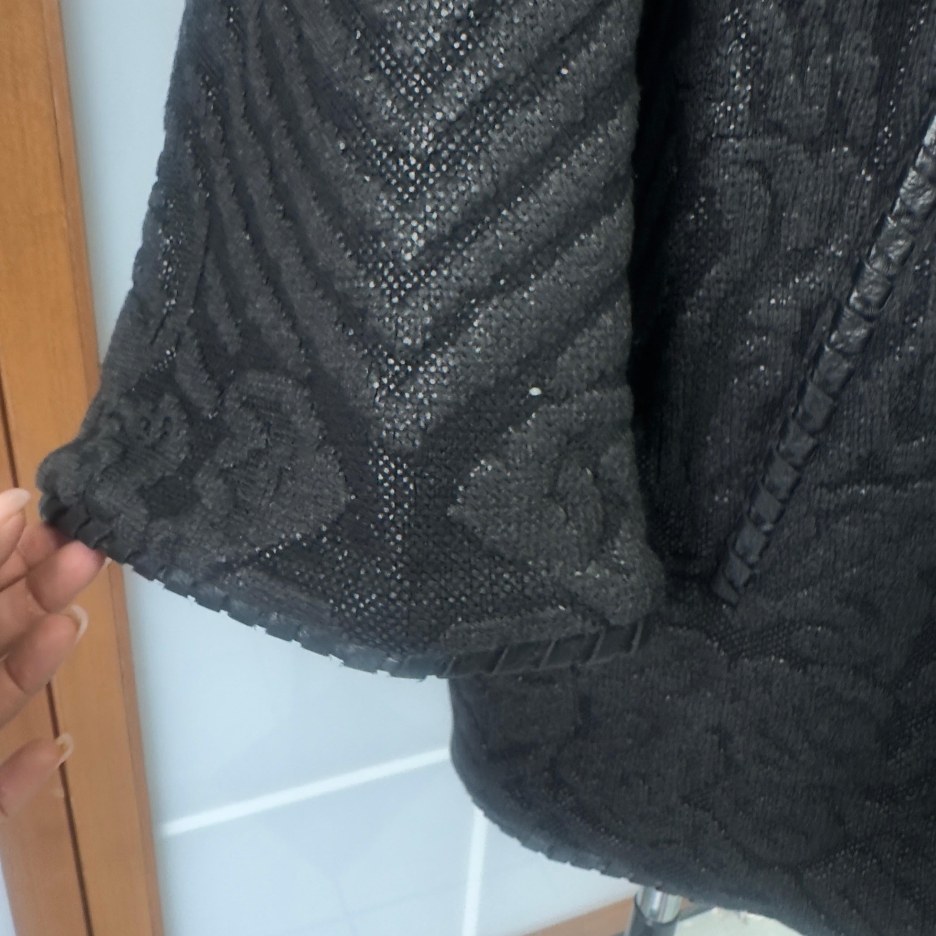 Women's Gianfranco Ferré Vintage Jacket in Black Jacquard Fabric with Leather Inserts For Sale