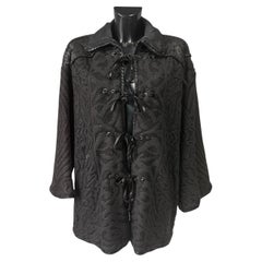 Gianfranco Ferré Schwarze Vintage-Jacke aus Jacquard-Stoff mit Ledereinsätzen