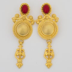 Gianfranco Ferre Gilt Metal and Cabochons Baroque Clip Earrings