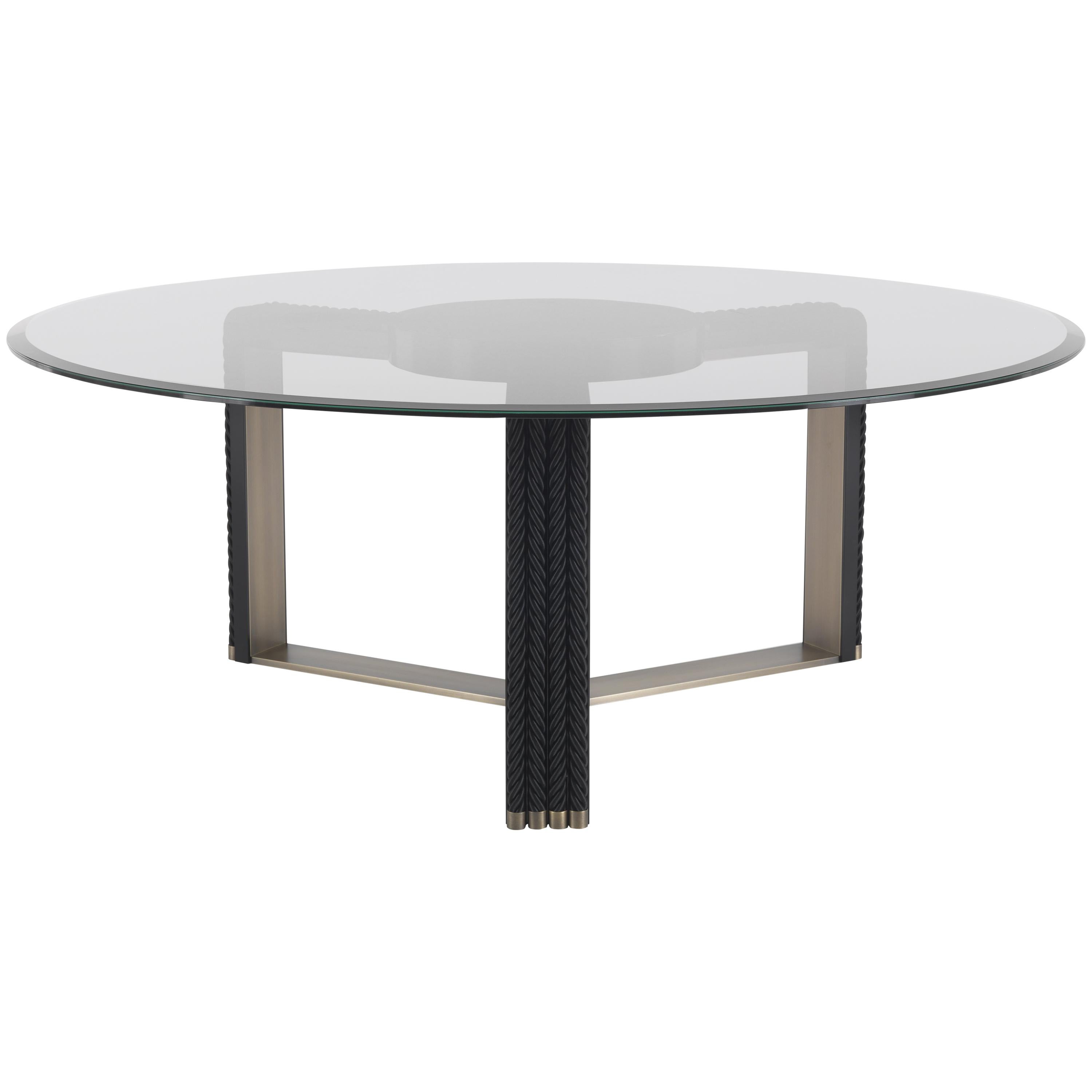 Gianfranco Ferré Glasgow Bronzed Brass Dining Table with Glass Top For Sale