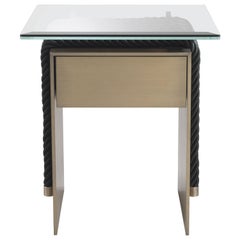 Gianfranco Ferré Home Glasgow Night Table in Metal and Glass Top
