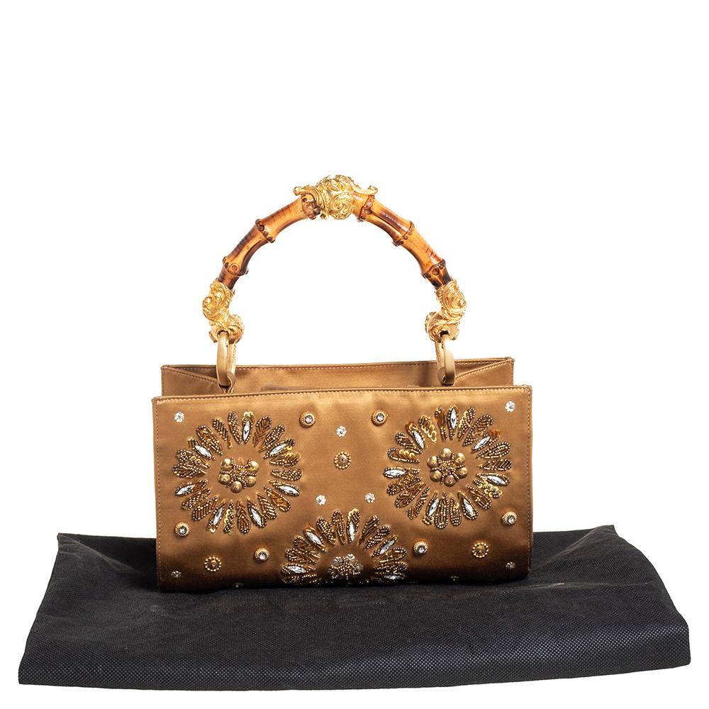 Gianfranco Ferre Gold Satin Crystal Embroidered Top Handle Bag 2