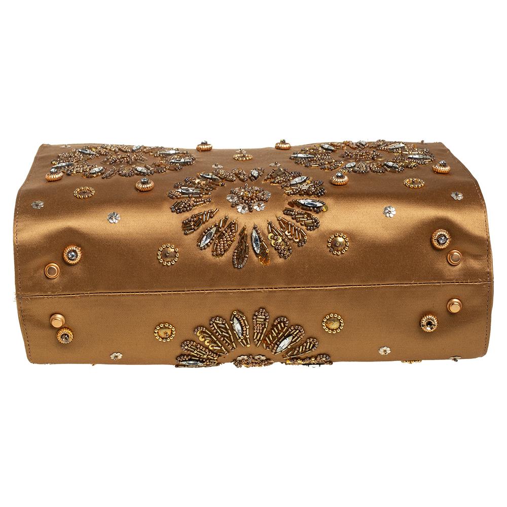 Gianfranco Ferre Gold Satin Crystal Embroidered Top Handle Bag 1