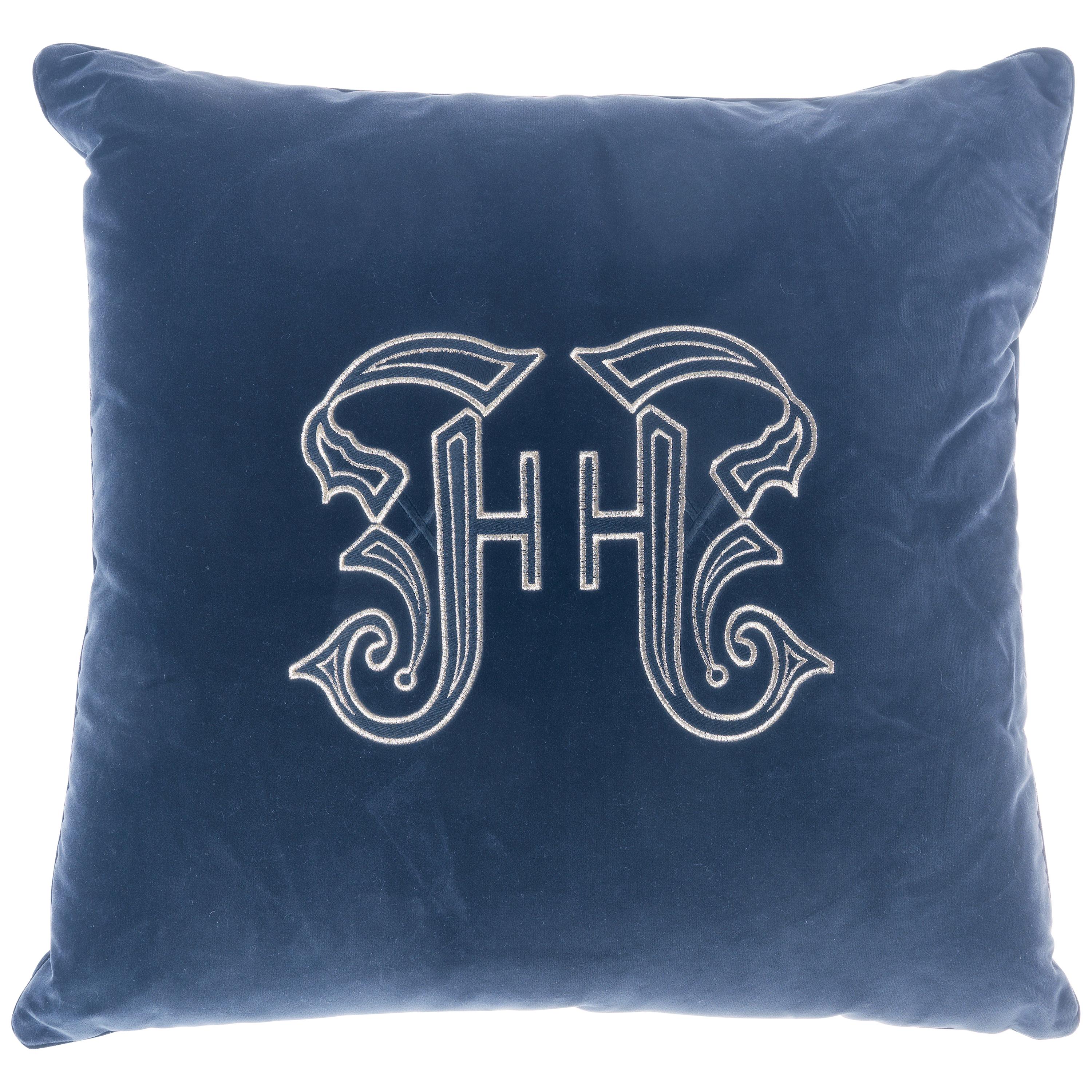 21st Century Gothic Lamé Blue Cushion in Velvet by Gianfranco Ferré Home