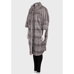 Gianfranco Ferre Gray Faux Fur Coat High Collar Sz L