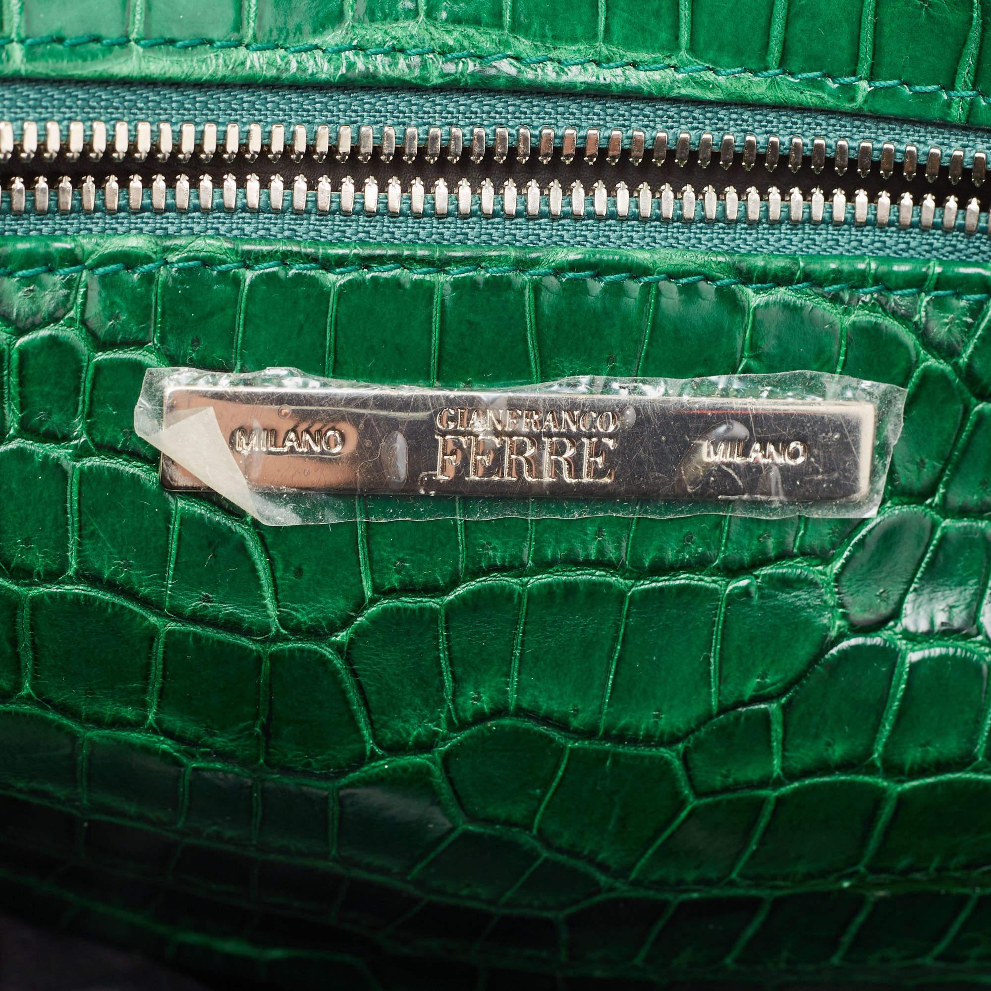 Gianfranco Ferre Green Crocodile Grommet Tote For Sale 4