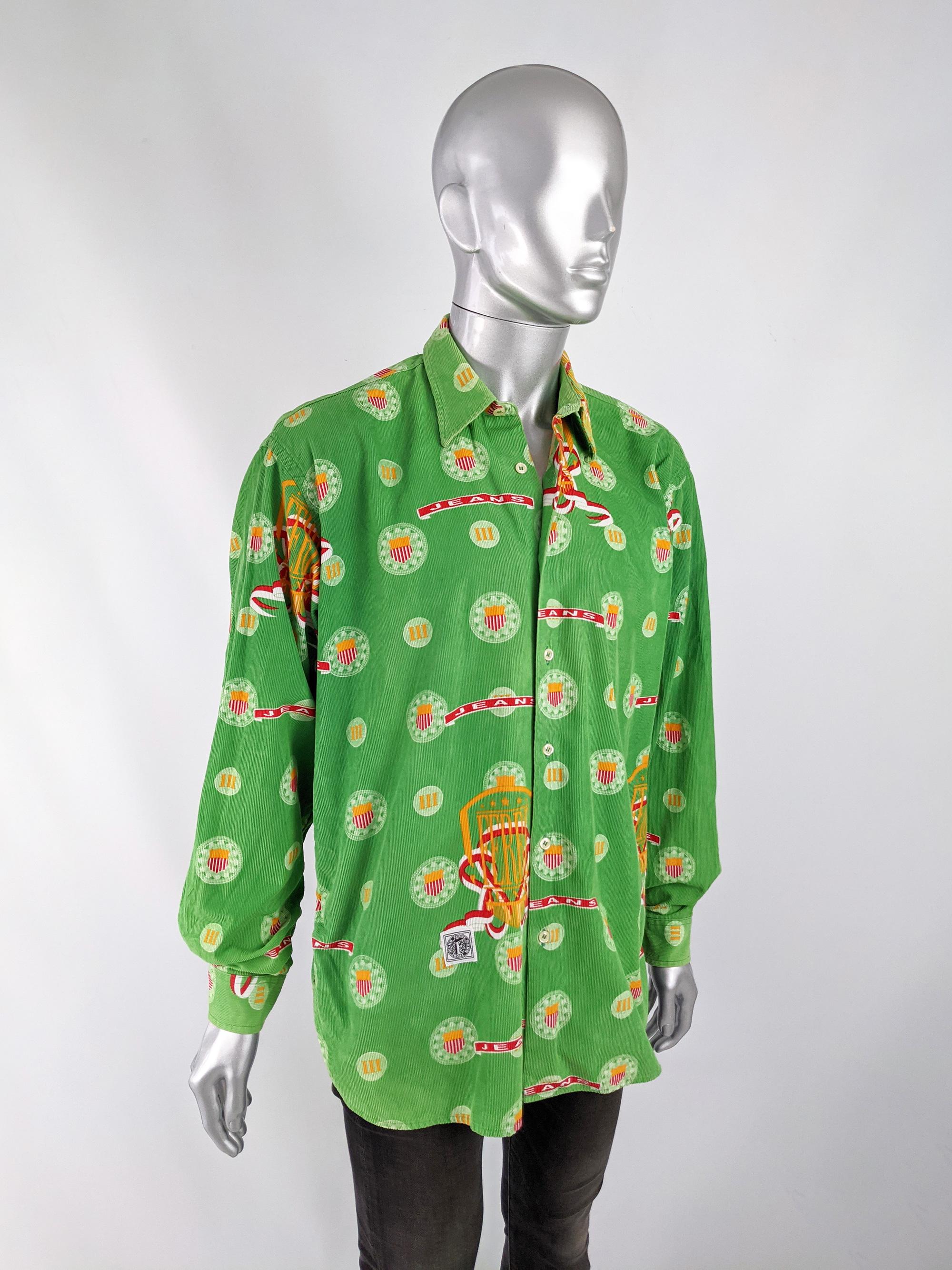 Gianfranco Ferre Green Needlecord Mens Vintage Long Sleeve Shirt For Sale 1