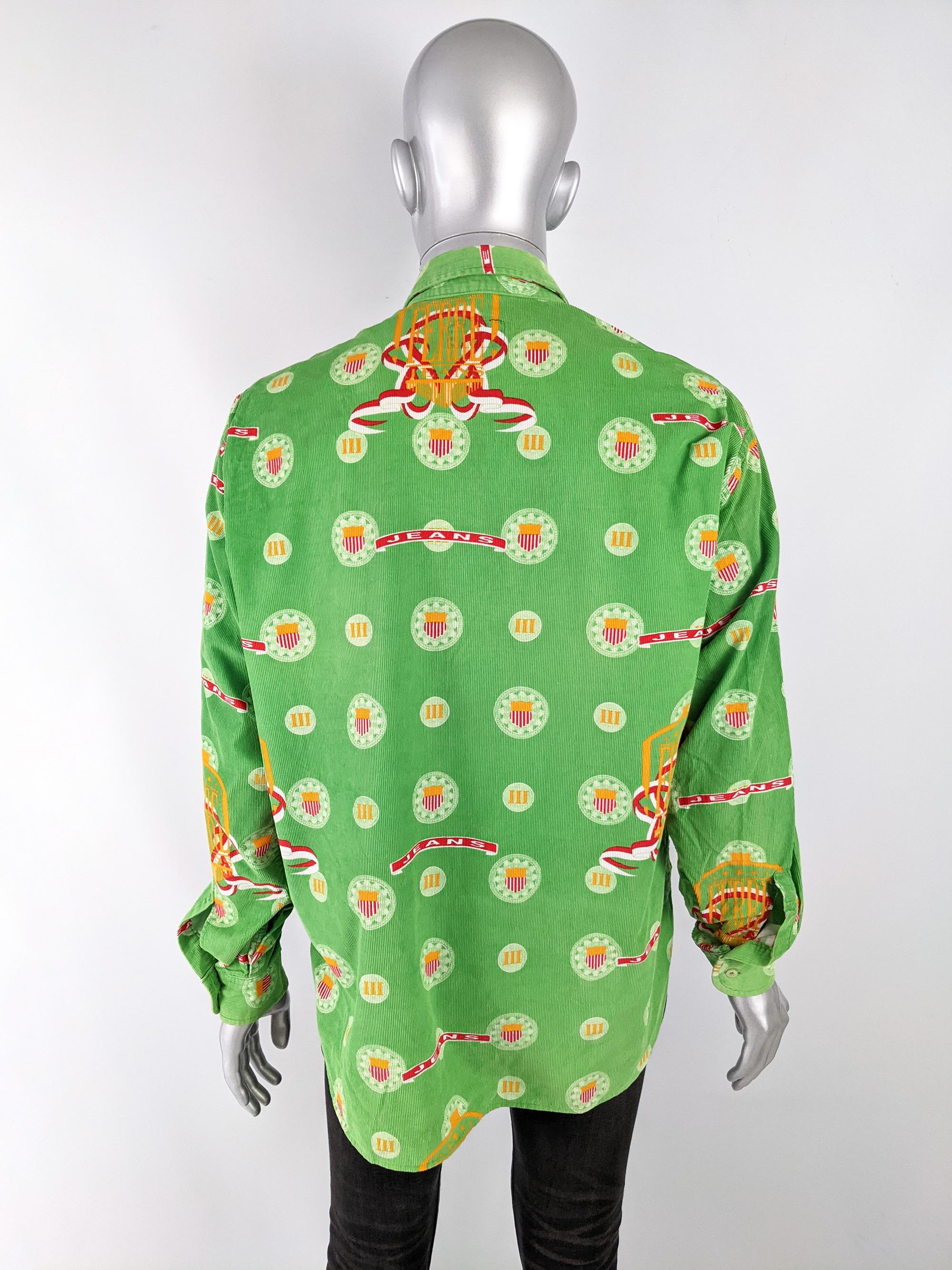 Gianfranco Ferre Green Needlecord Mens Vintage Long Sleeve Shirt For Sale 3