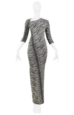 Gianfranco Ferre Grey & White Zebra Stripe Maxi Runway Dress 1999