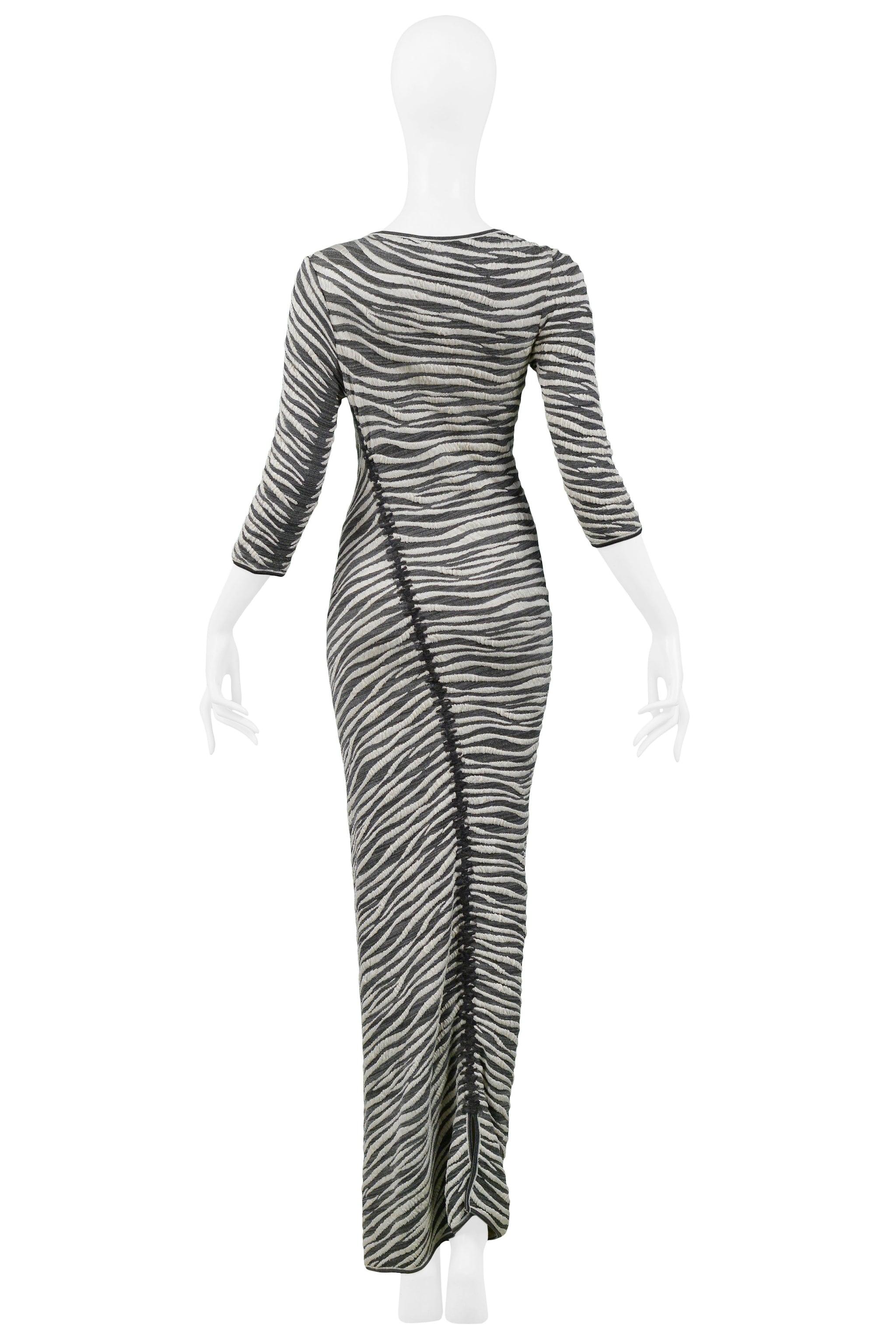 Gray Gianfranco Ferre Grey & White Zebra Stripe Maxi Runway Dress 1999 For Sale