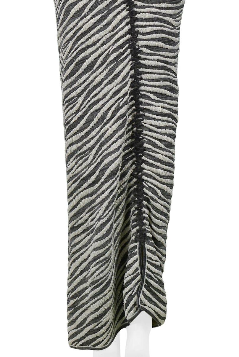 Gianfranco Ferre Grey & White Zebra Stripe Maxi Runway Dress 1999 In Excellent Condition For Sale In Los Angeles, CA