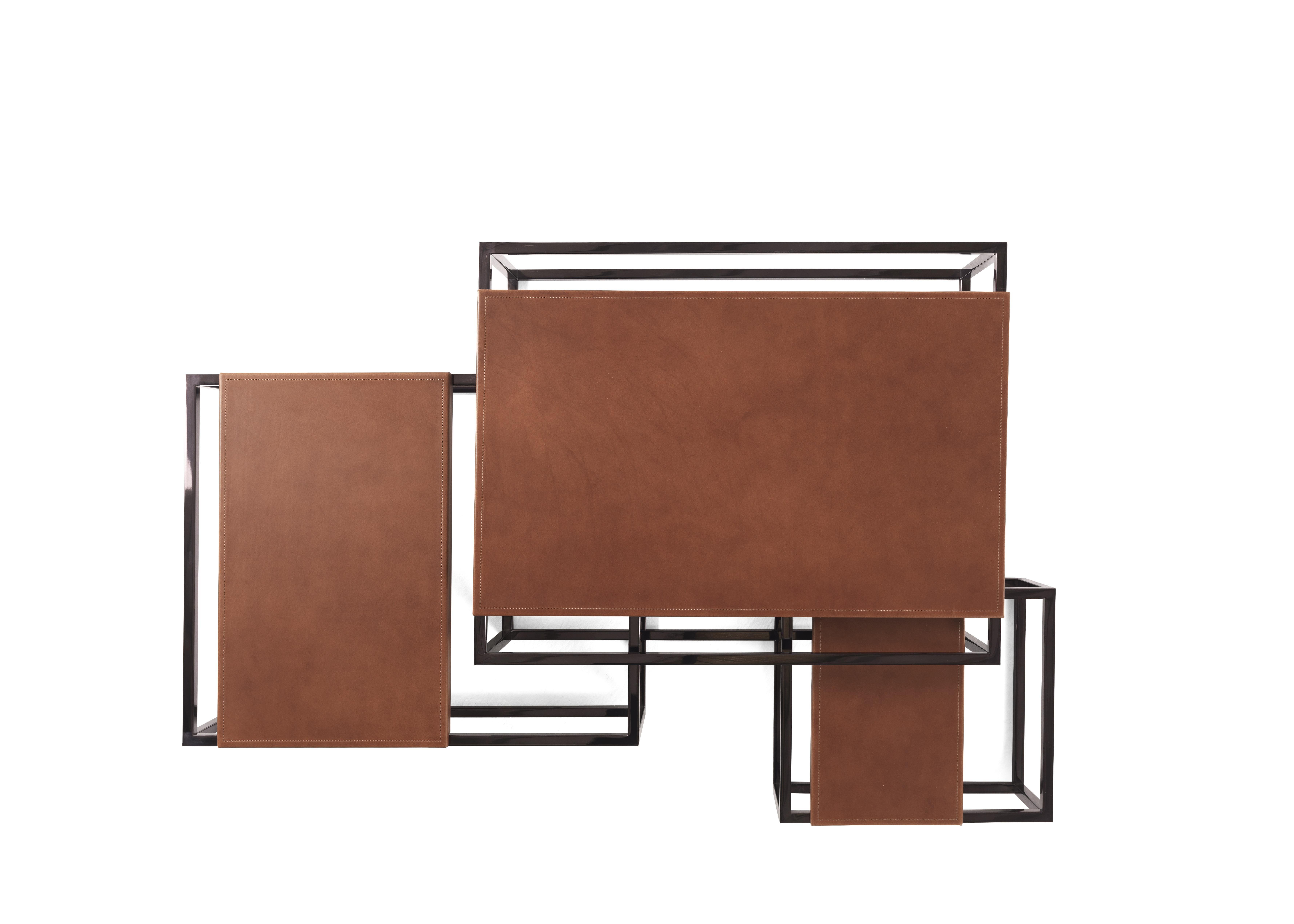 Modern 21st Century Matrix Central Table in Metal and Leather by Gianfranco Ferré Home For Sale
