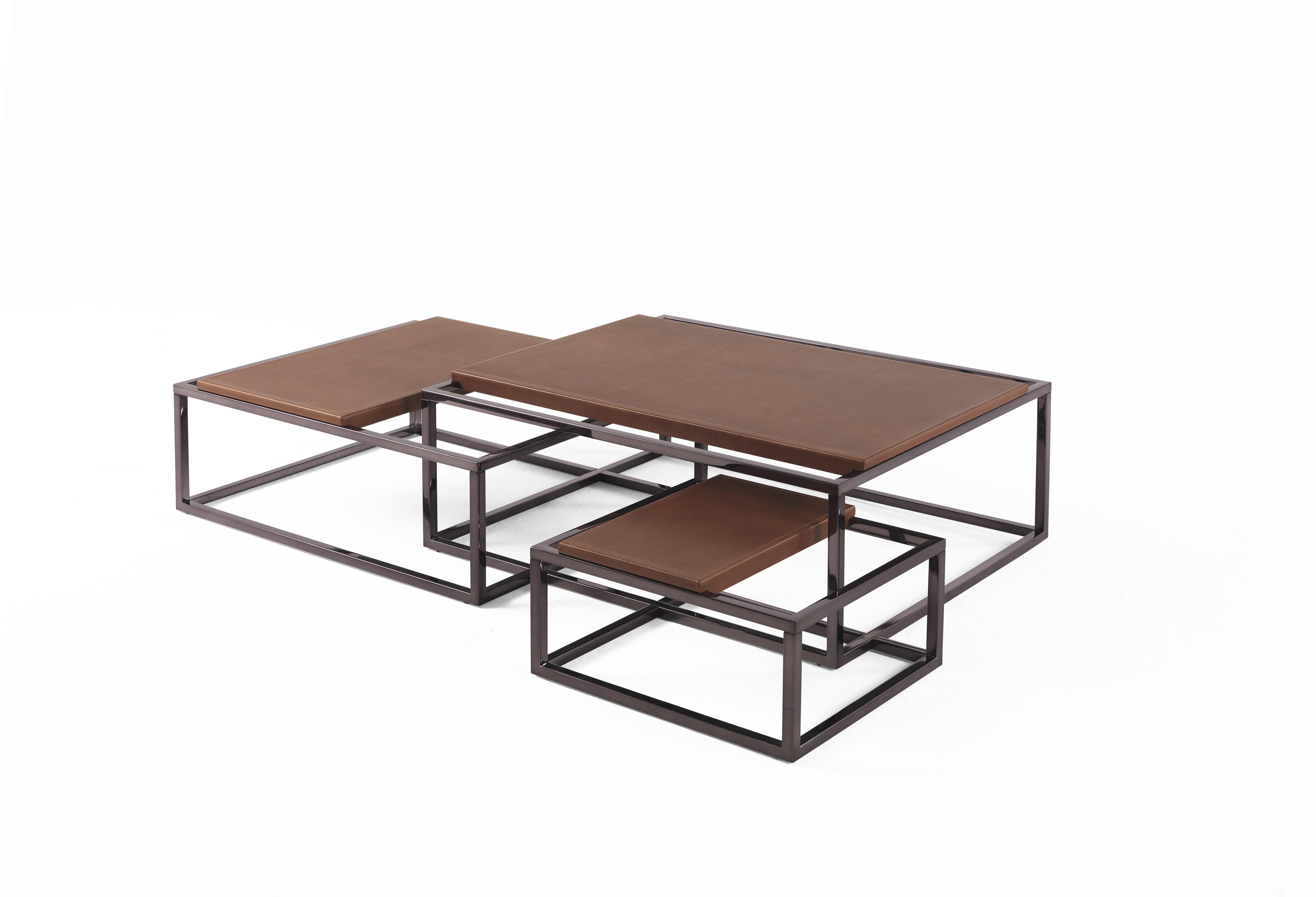 Italian 21st Century Matrix Central Table in Metal and Leather by Gianfranco Ferré Home For Sale