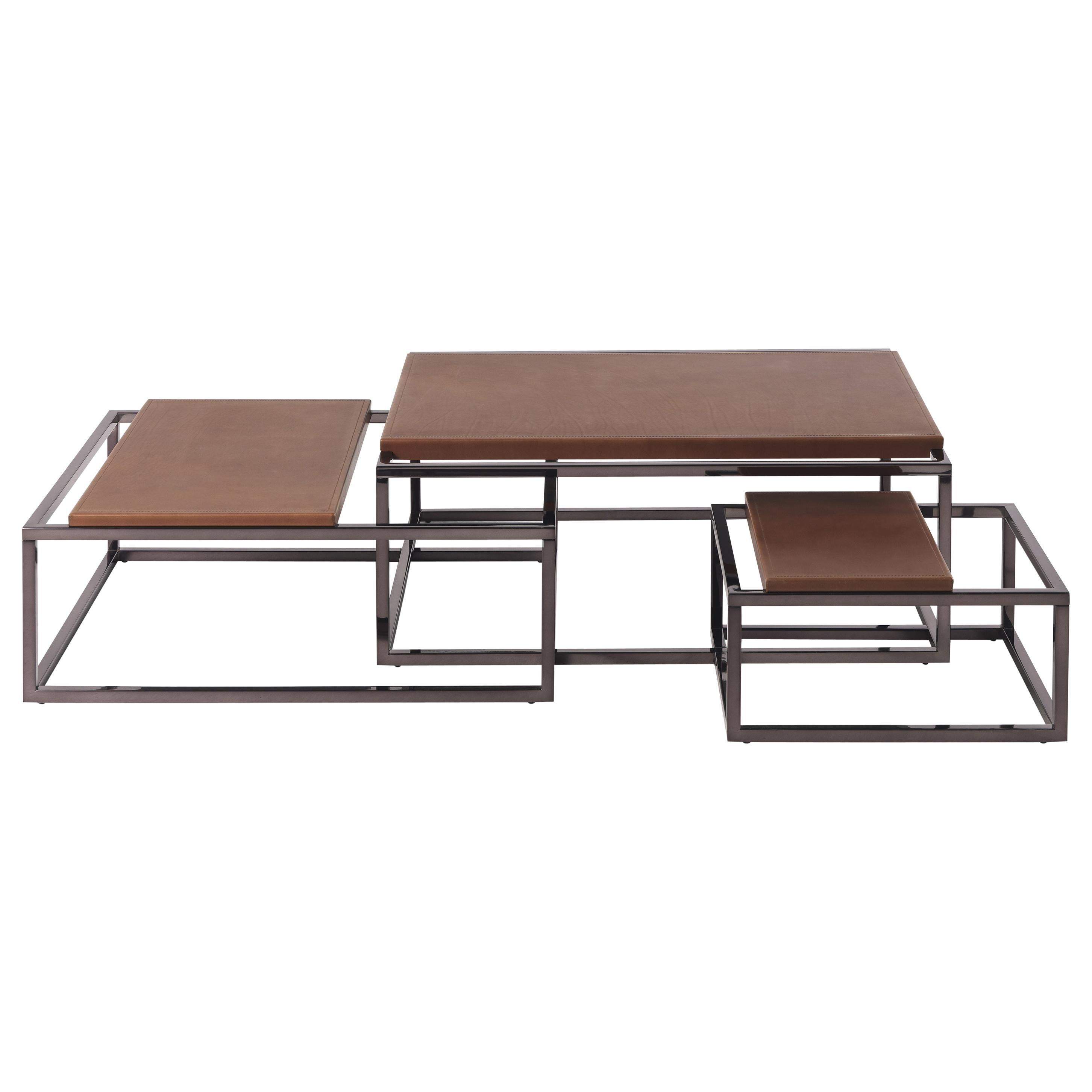 21st Century Matrix Central Table in Metal and Leather by Gianfranco Ferré Home For Sale