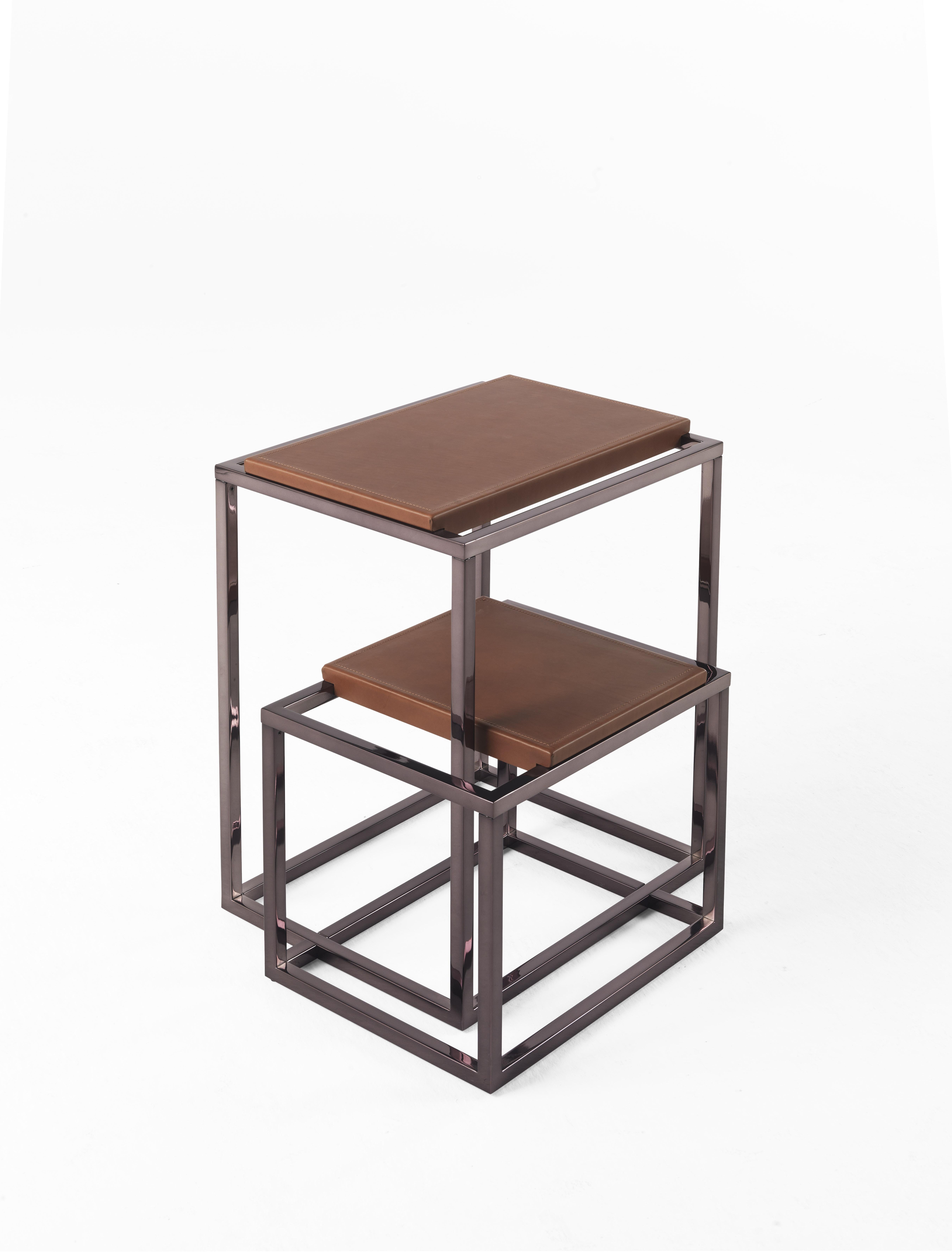 Modern 21st Century Matrix Side Table in Metal and Leather by Gianfranco Ferré Home For Sale