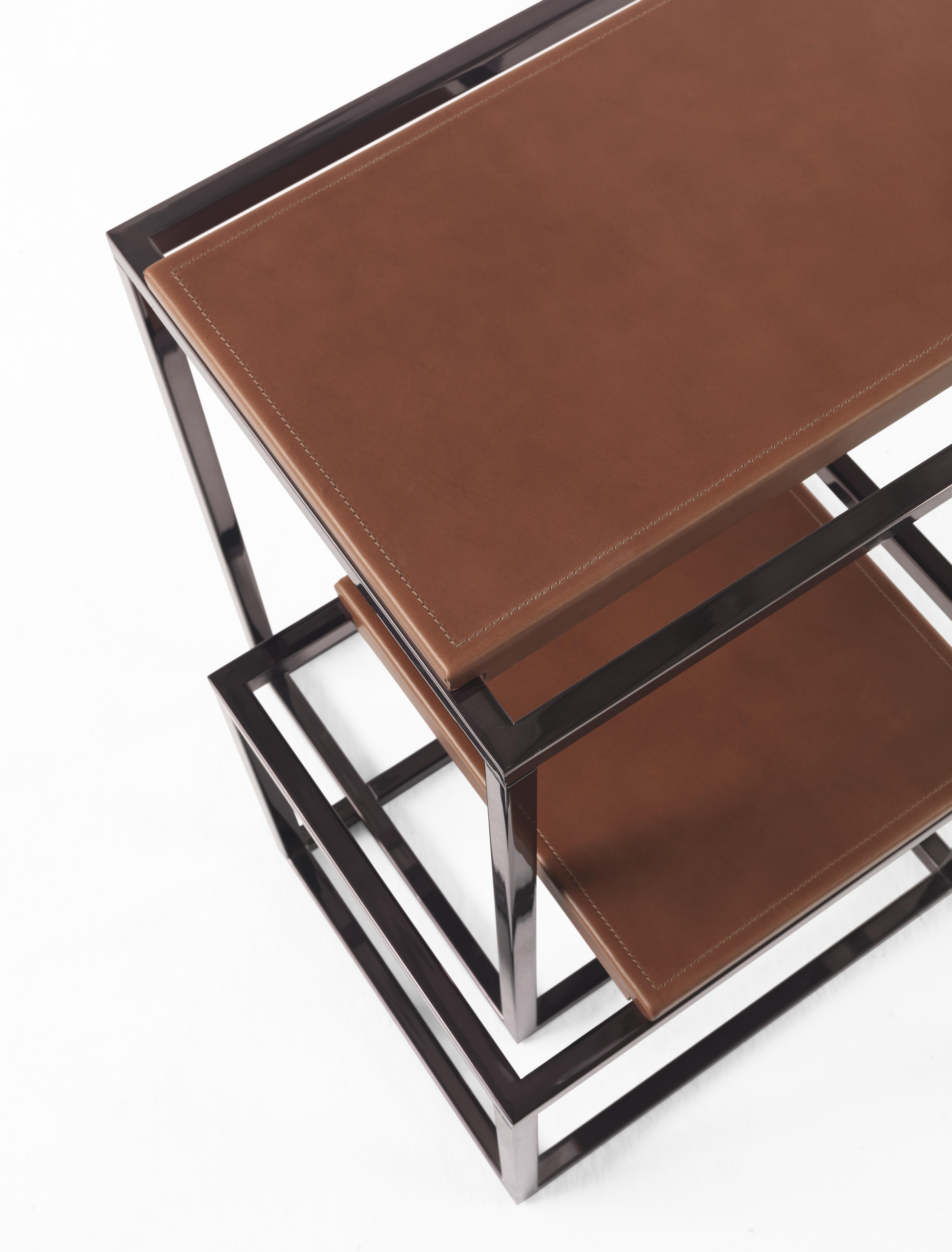 Contemporary 21st Century Matrix Side Table in Metal and Leather by Gianfranco Ferré Home For Sale