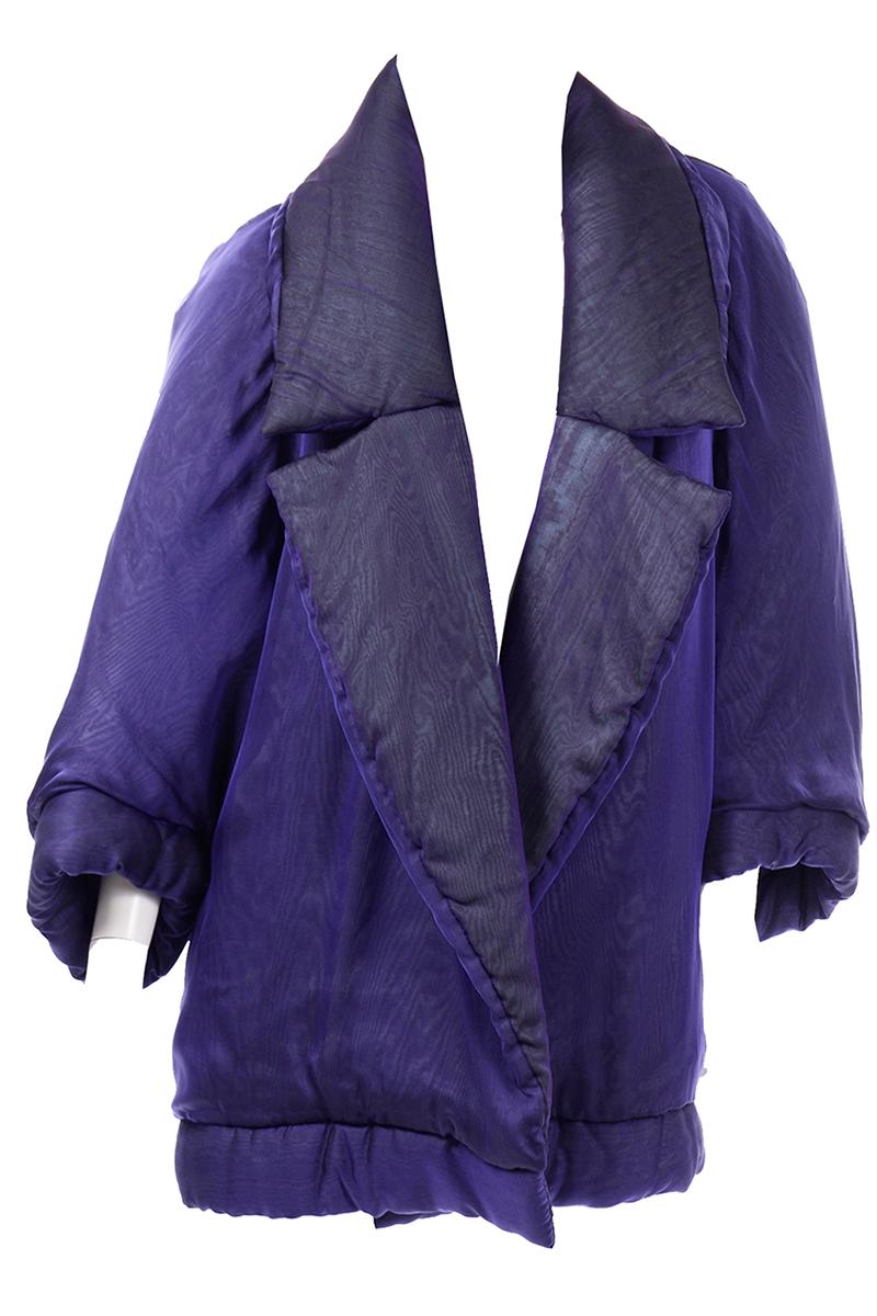 Vintage Gianfranco Ferre Puffer Style Jacket  Purple Silk Coat w Dolman Sleeves For Sale 7