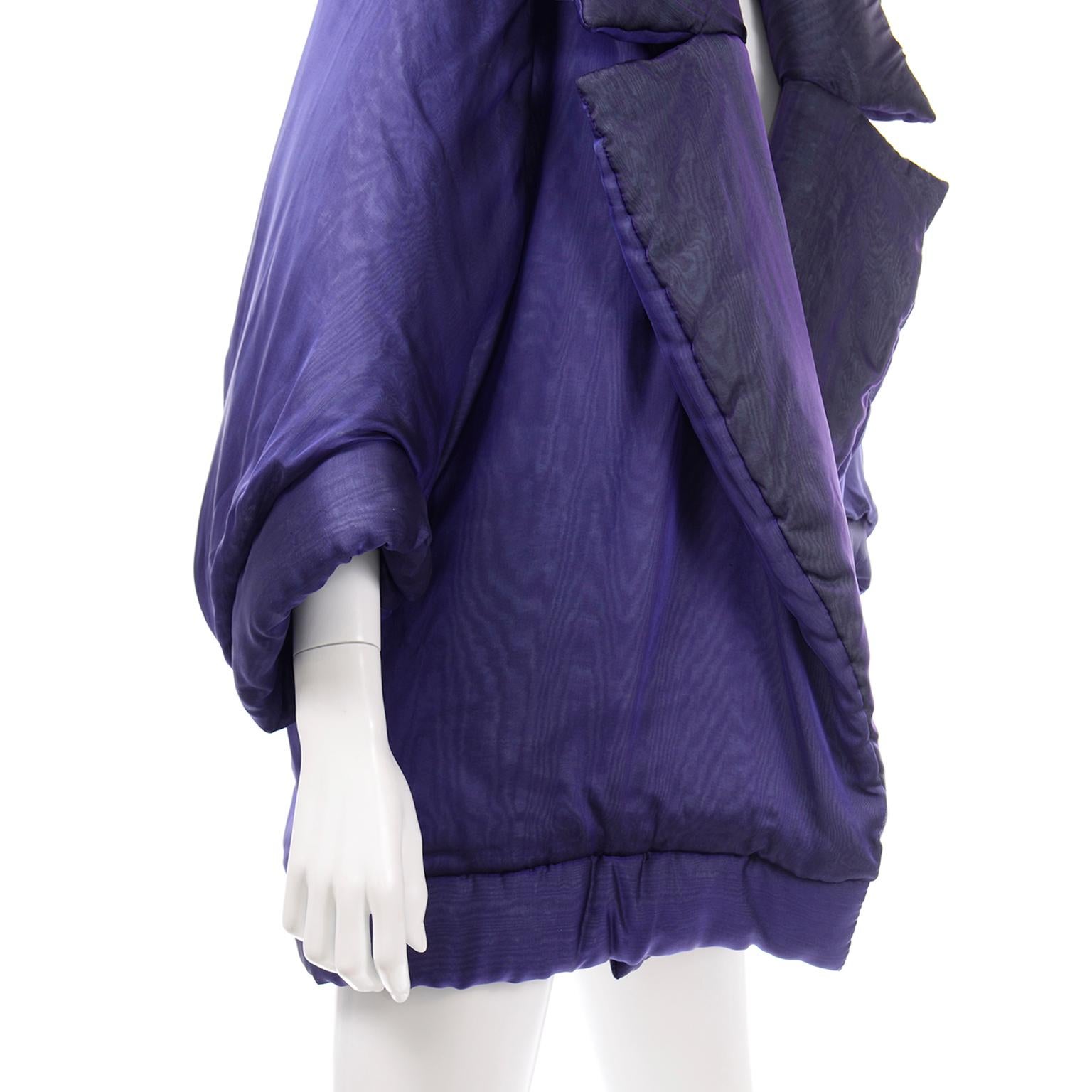 Vintage Gianfranco Ferre Puffer Style Jacket  Purple Silk Coat w Dolman Sleeves For Sale 10