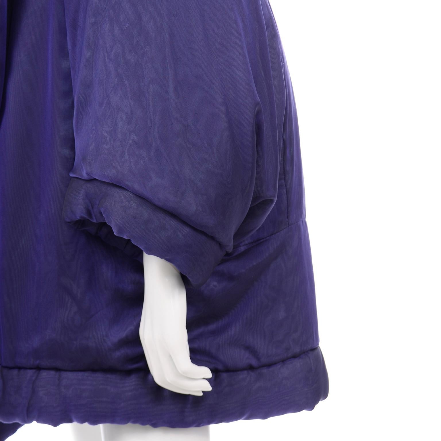 Vintage Gianfranco Ferre Puffer Style Jacket  Purple Silk Coat w Dolman Sleeves For Sale 11
