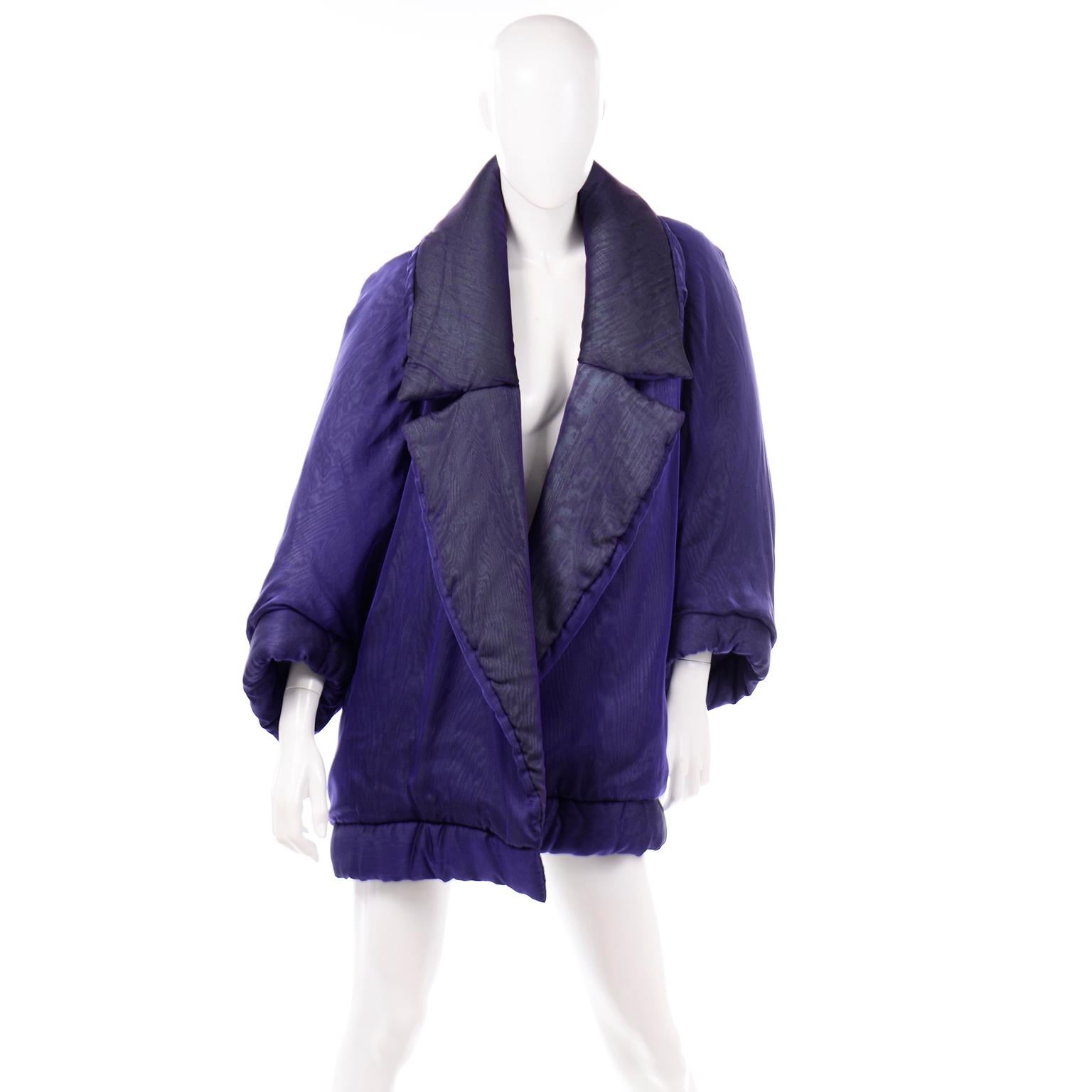 Vintage Gianfranco Ferre Puffer Style Jacket Purple Silk Coat w Dolman  Sleeves