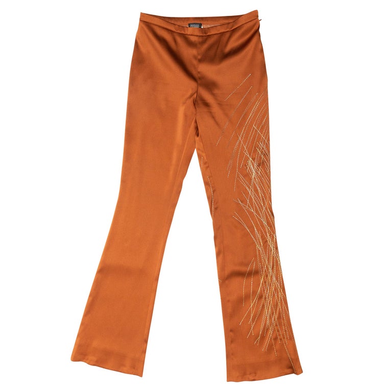 Gianfranco Ferre Jeans Orange Satin Embroidered Pants at 1stDibs