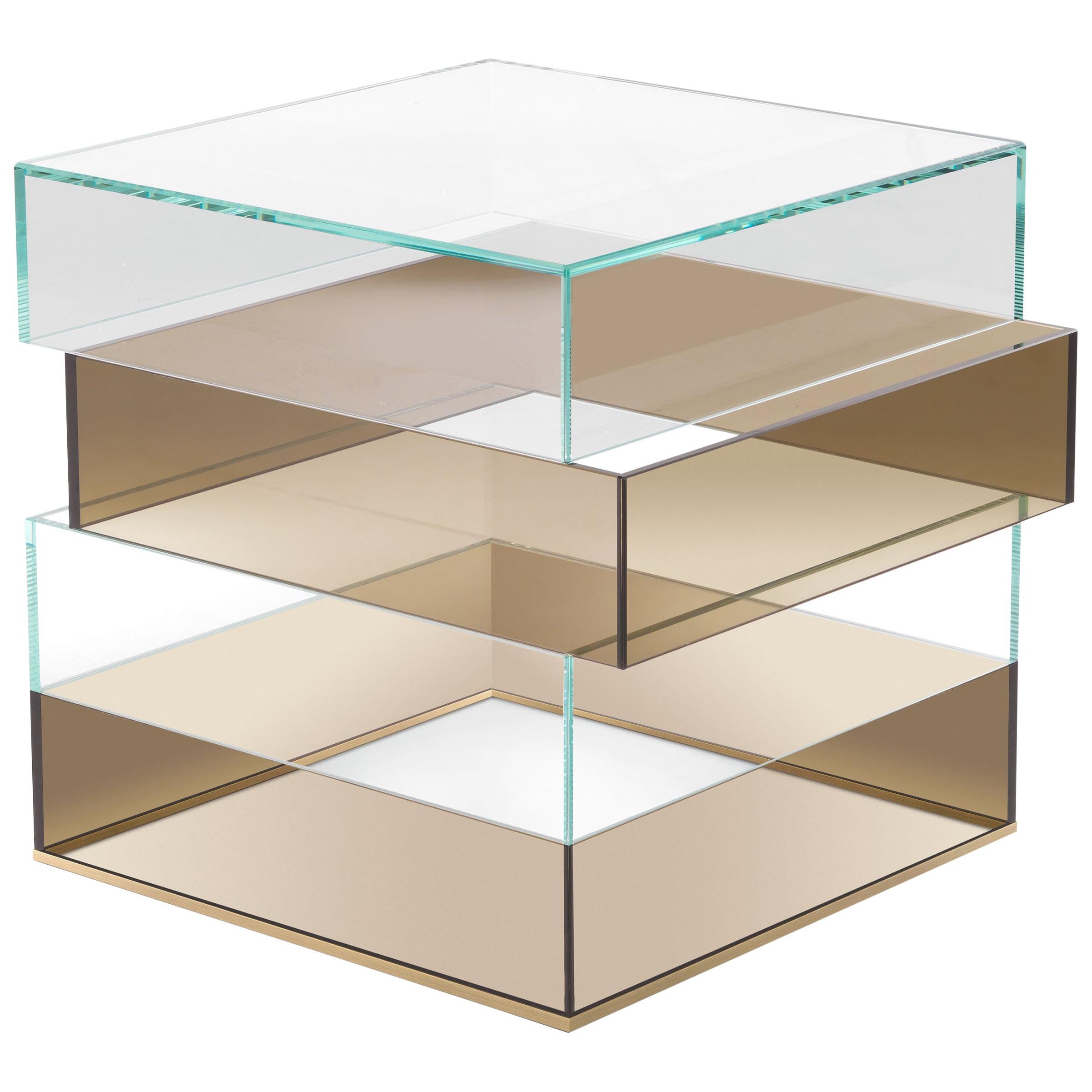 Gianfranco Ferré Jenga Side Table in Bronze and Clear Glass For Sale