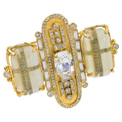 Gianfranco Ferre Jeweled Gilded Brooch with Acrylic Lucite Cabochons