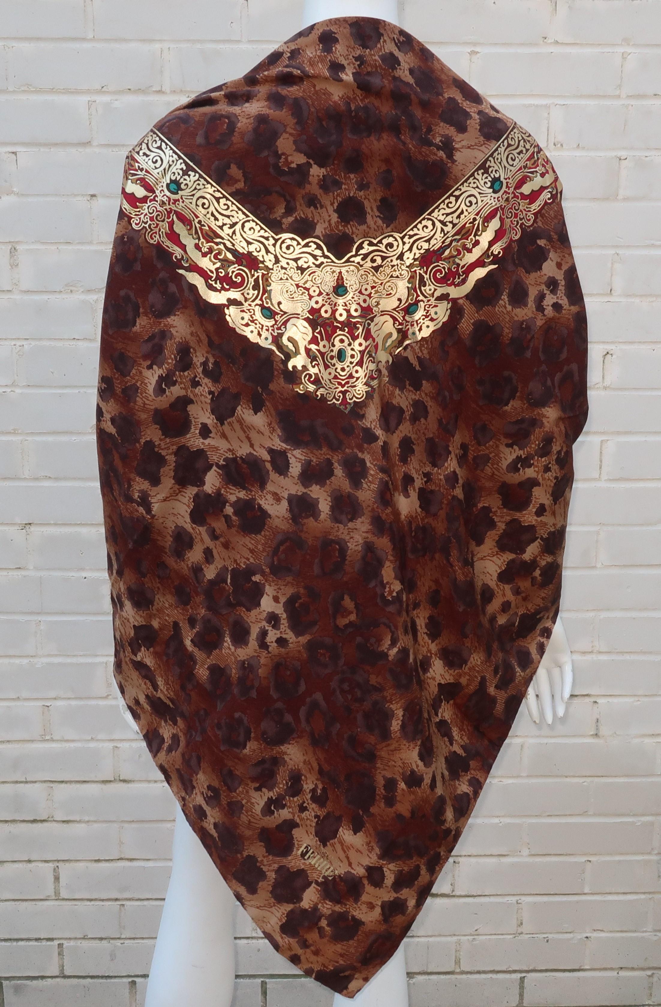 Gianfranco Ferre Large Silk Leopard Animal Print Scarf, 1980's In Excellent Condition In Atlanta, GA