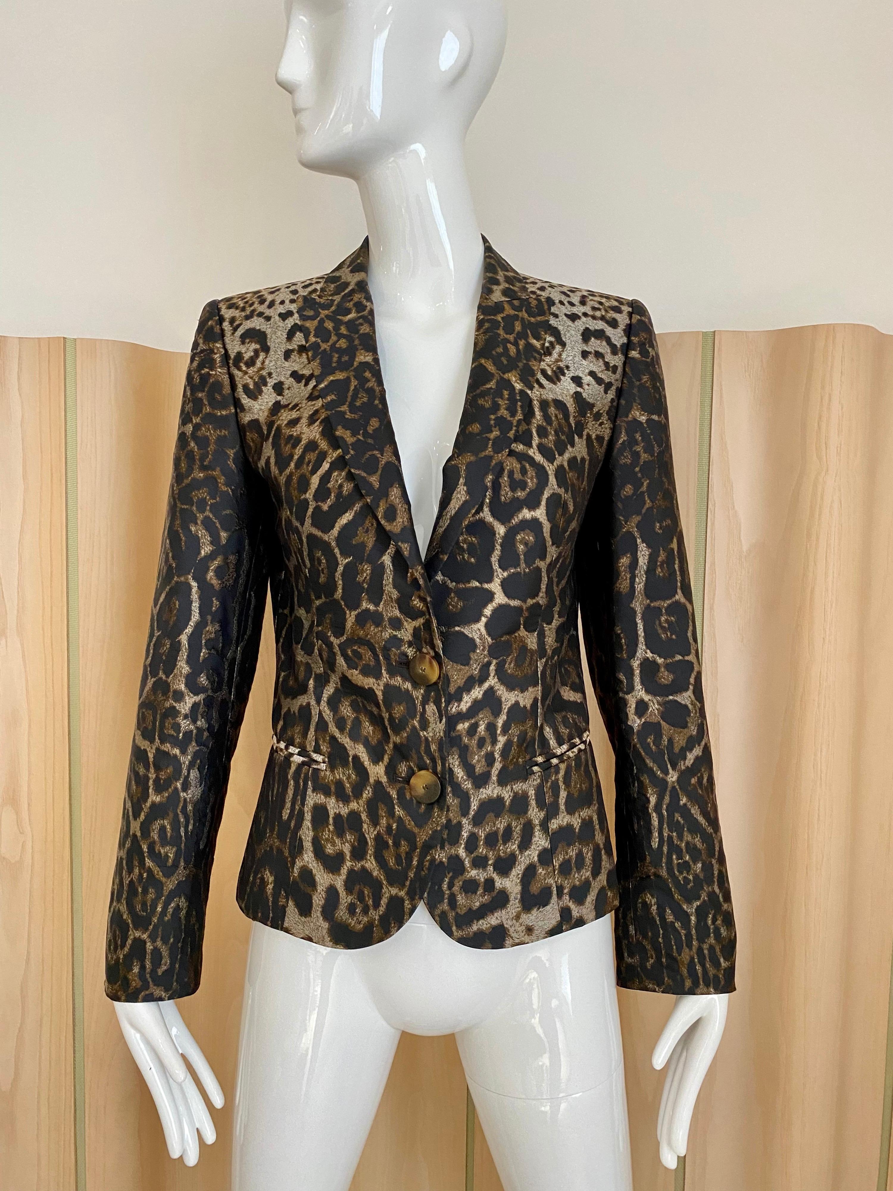 Gianfranco Ferre Leopard Print Silk Blazer Jacket For Sale 1