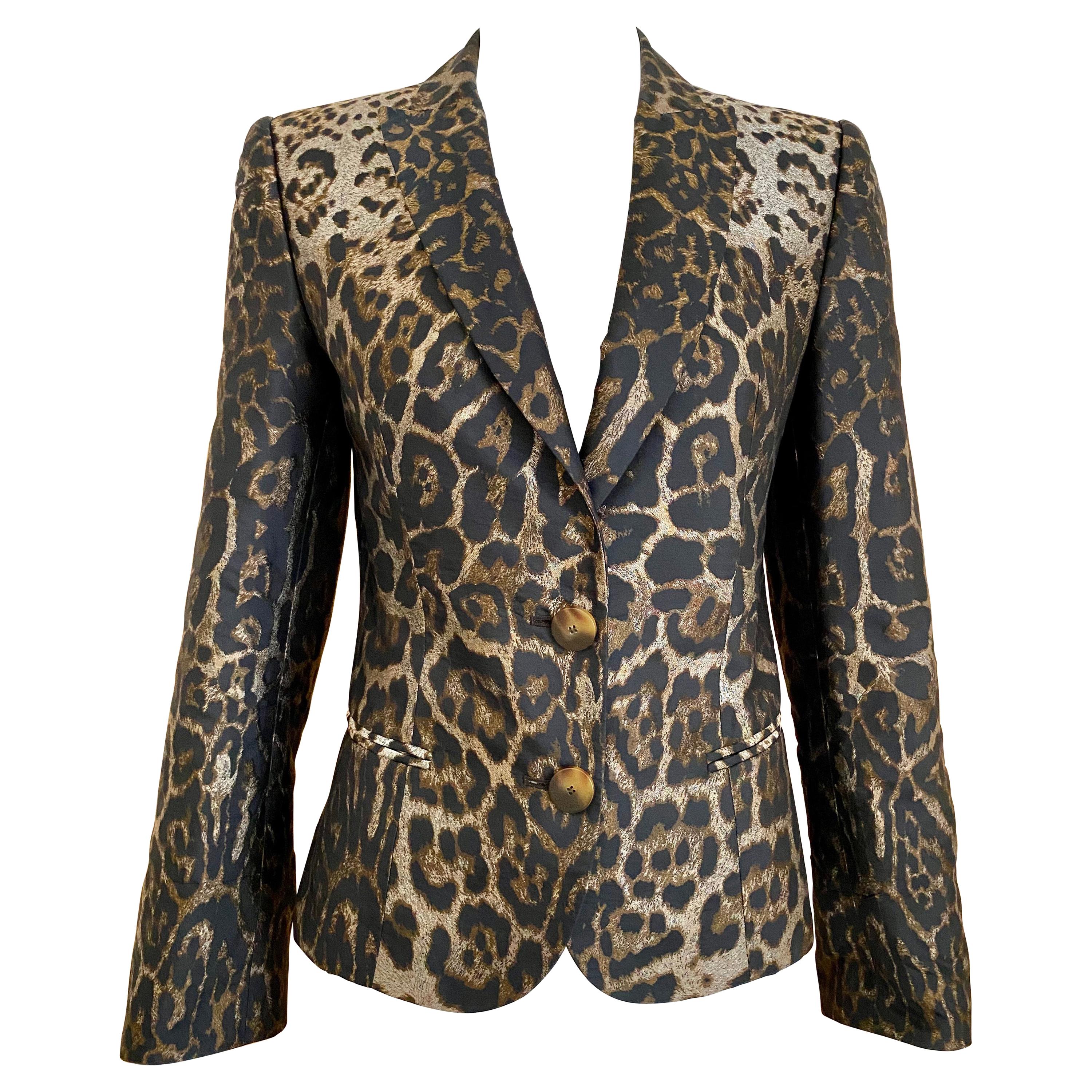 Gianfranco Ferre Leopard Print Silk Blazer Jacket