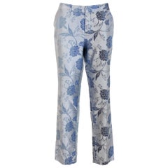 Gianfranco Ferre Light Blue Cotton Floral Classic Straight Trousers