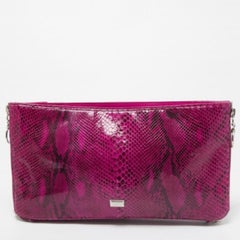 Gianfranco Ferre Magenta Python Side Zip Oversized Clutch