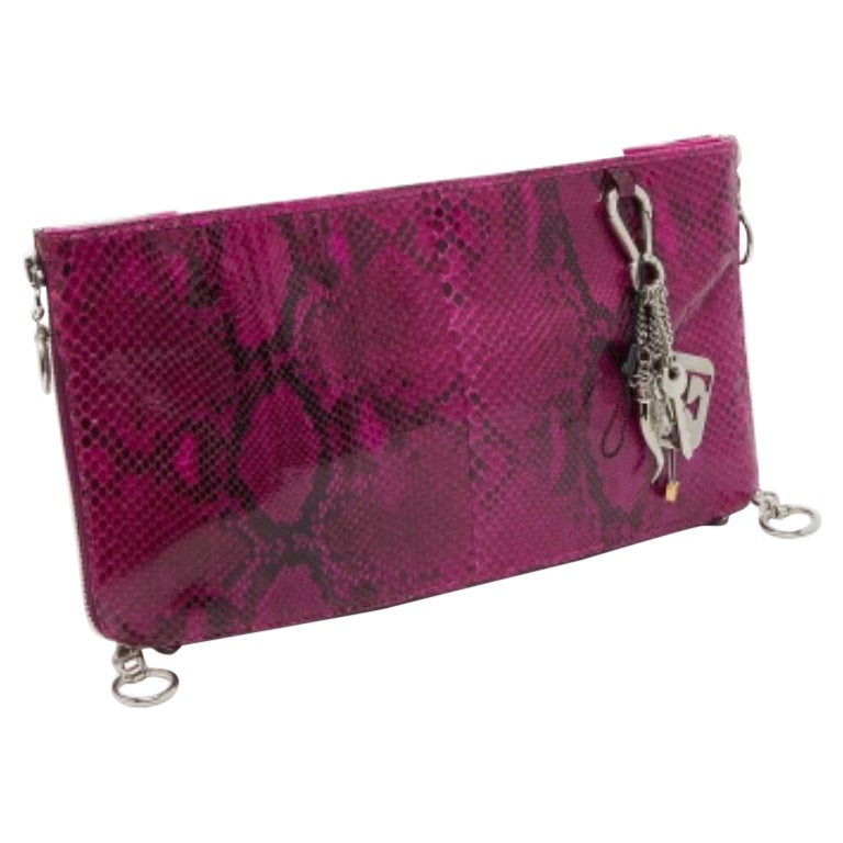 Gianfranco Ferre Magenta Python Side Zip Oversized Clutch For Sale