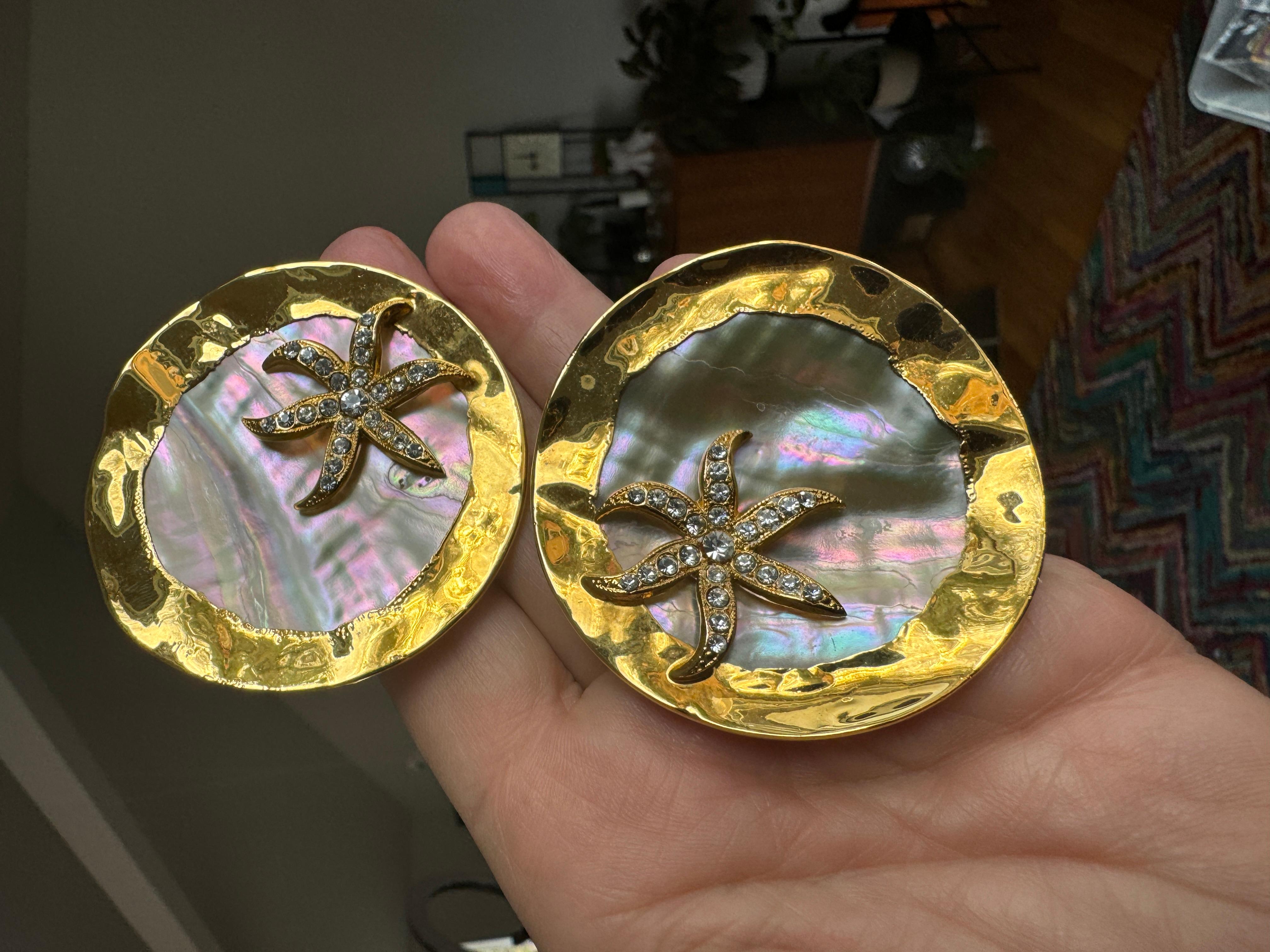 GIANFRANCO FERRE Pendientes masivos de cristal de abulón nunca usados años 80 en venta 6