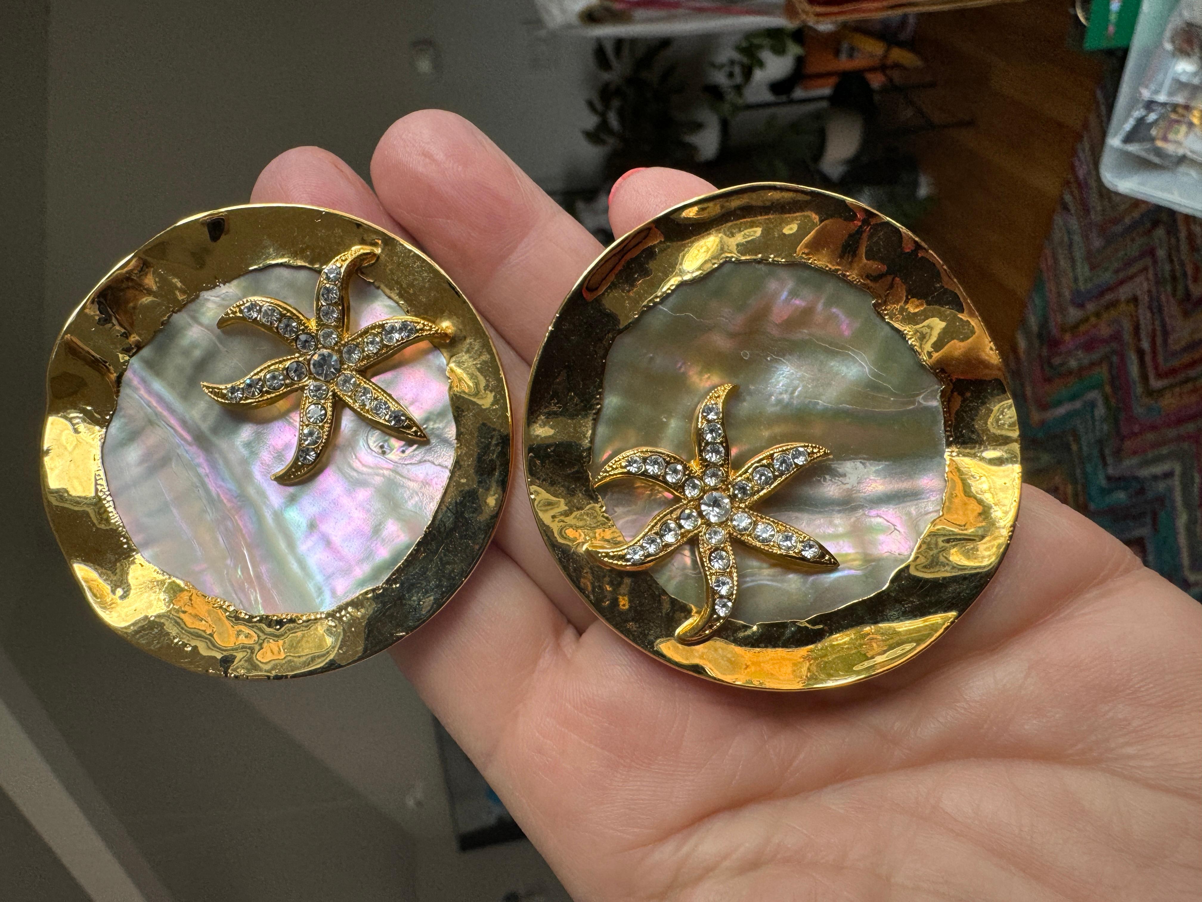 GIANFRANCO FERRE Pendientes masivos de cristal de abulón nunca usados años 80 en venta 3