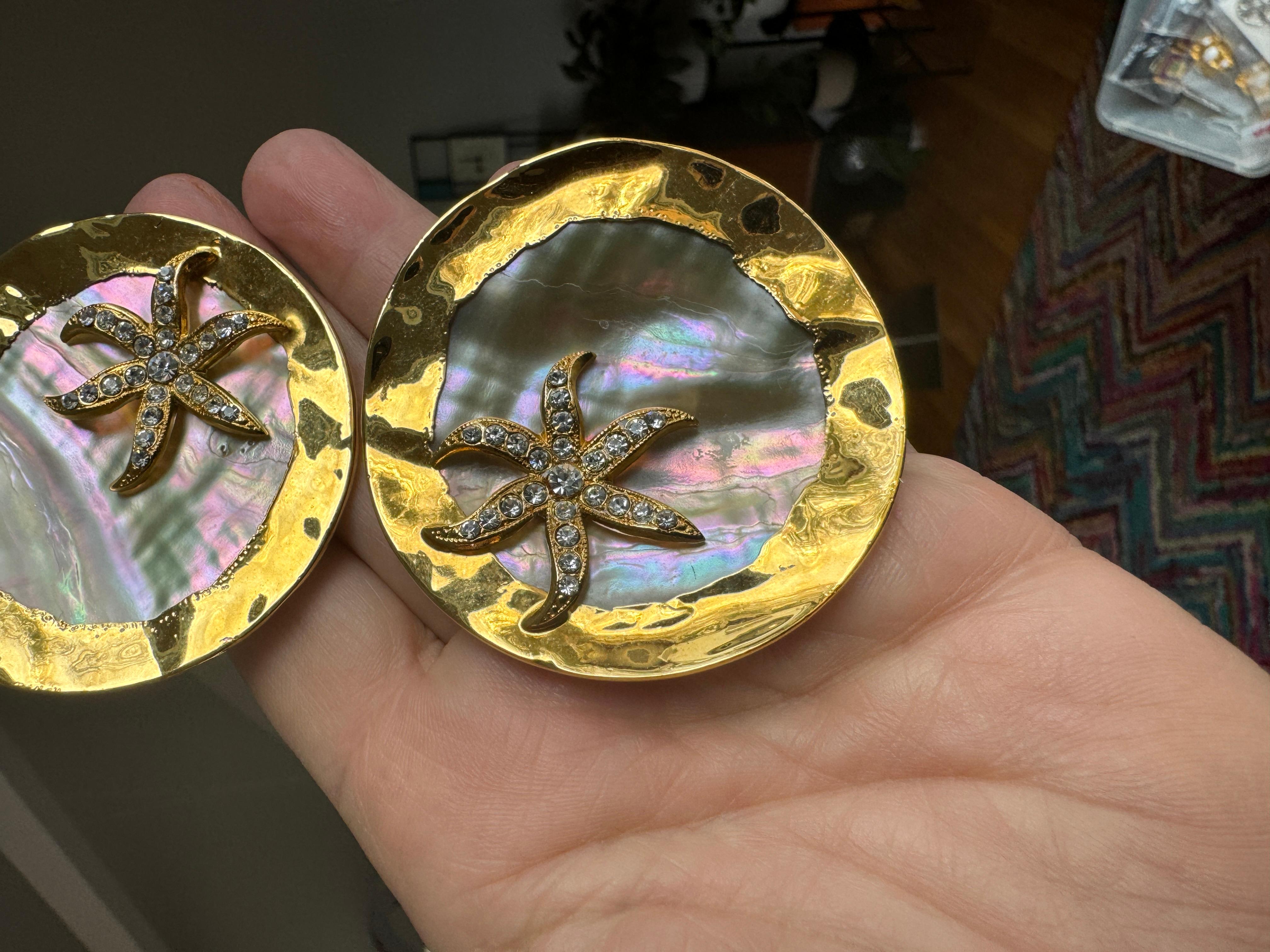 GIANFRANCO FERRE Pendientes masivos de cristal de abulón nunca usados años 80 en venta 4