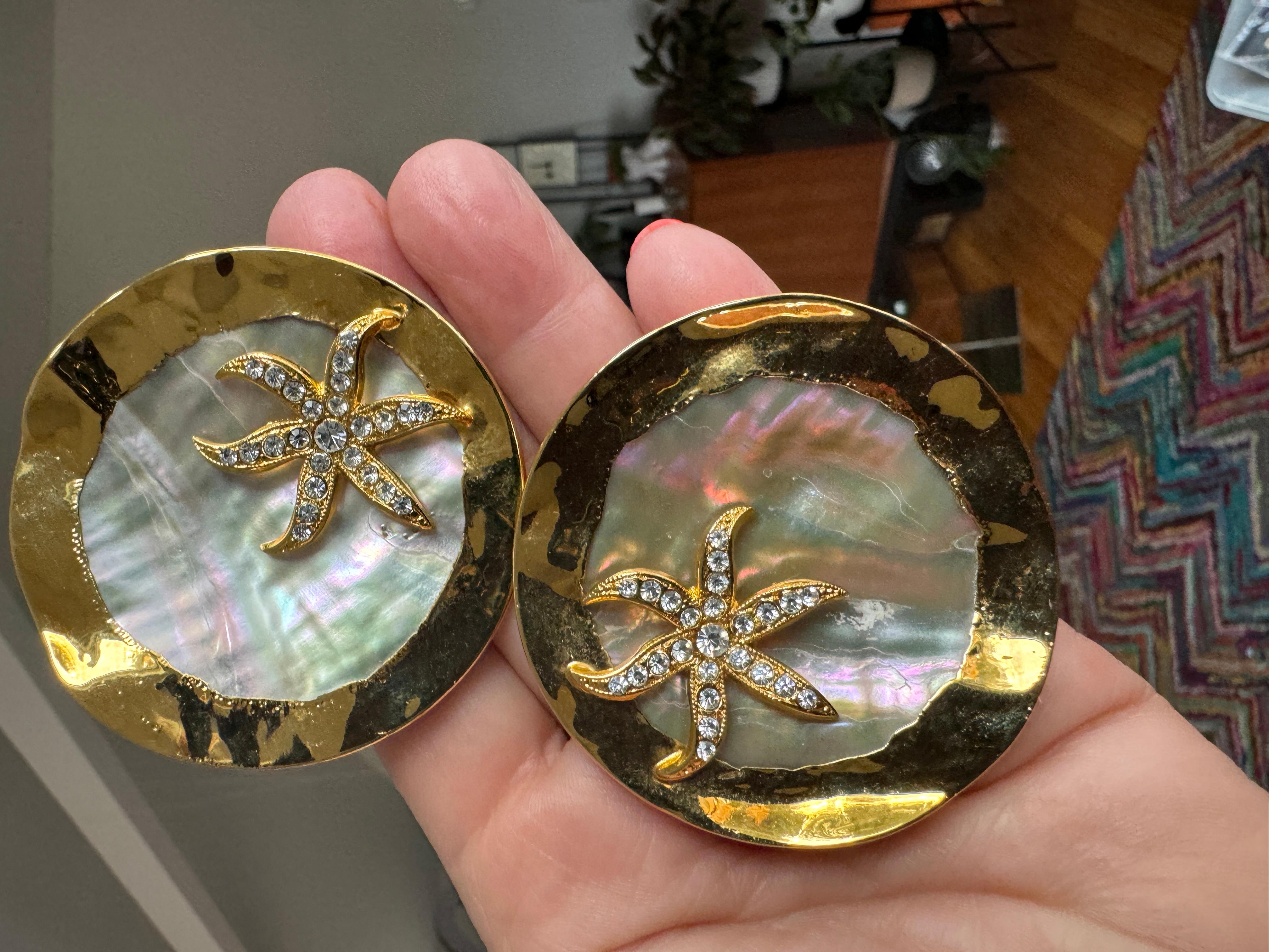 GIANFRANCO FERRE Pendientes masivos de cristal de abulón nunca usados años 80 en venta 5