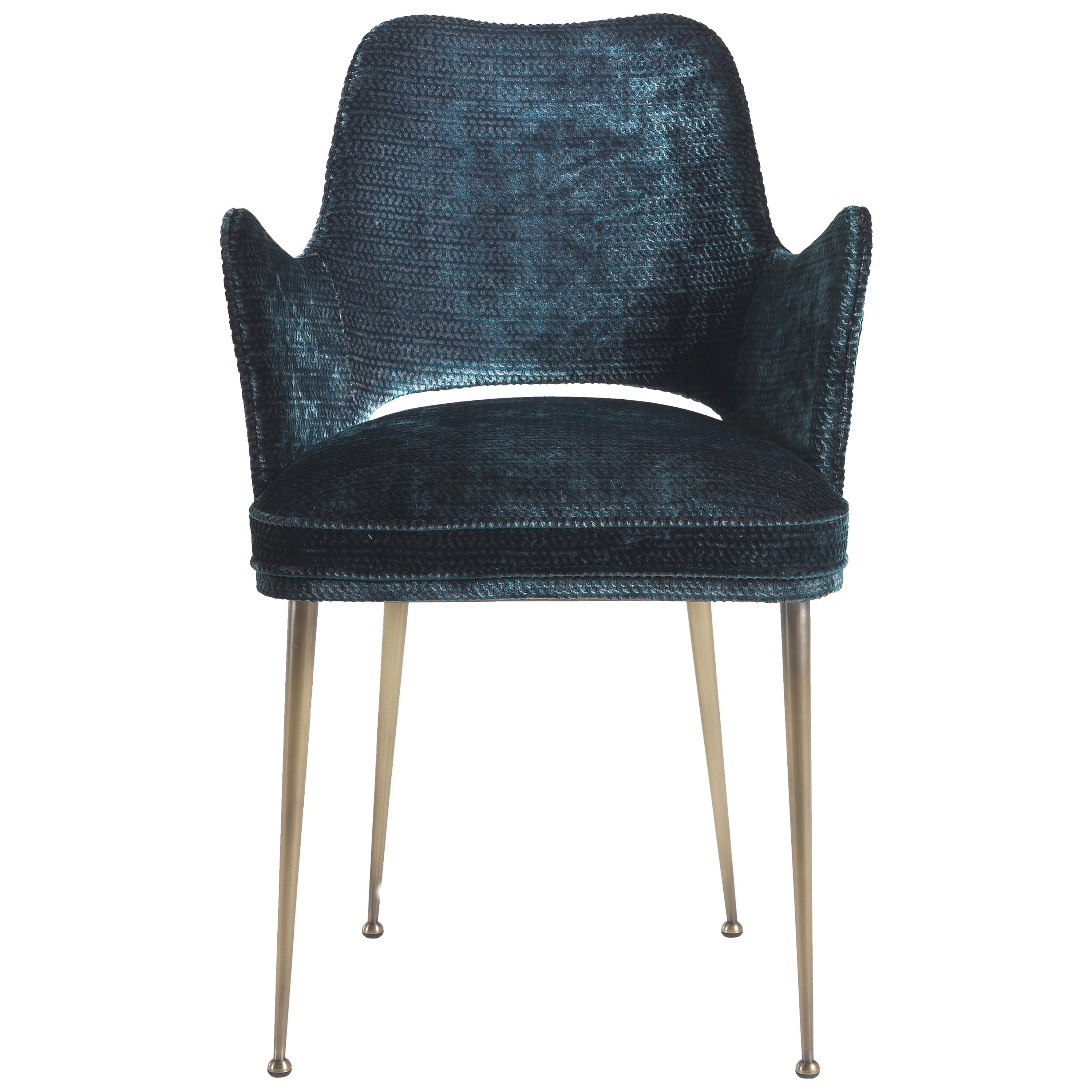 Gianfranco Ferre McAdam Chair in Blue Fabric with Bronzed Brass Legs For Sale